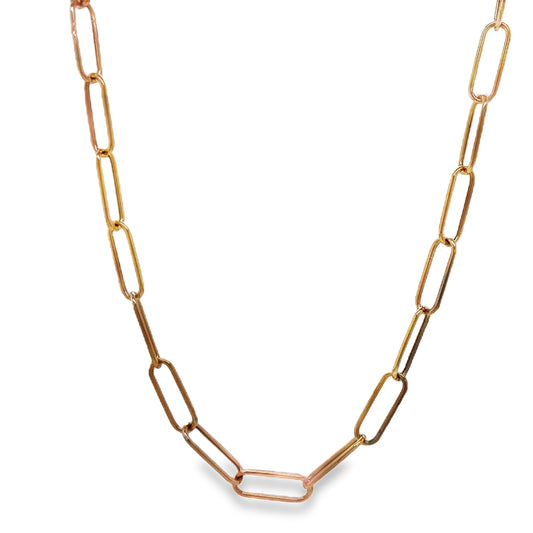 Front View of 14K Rose Italian Paperclip Link Chain Necklace 16"