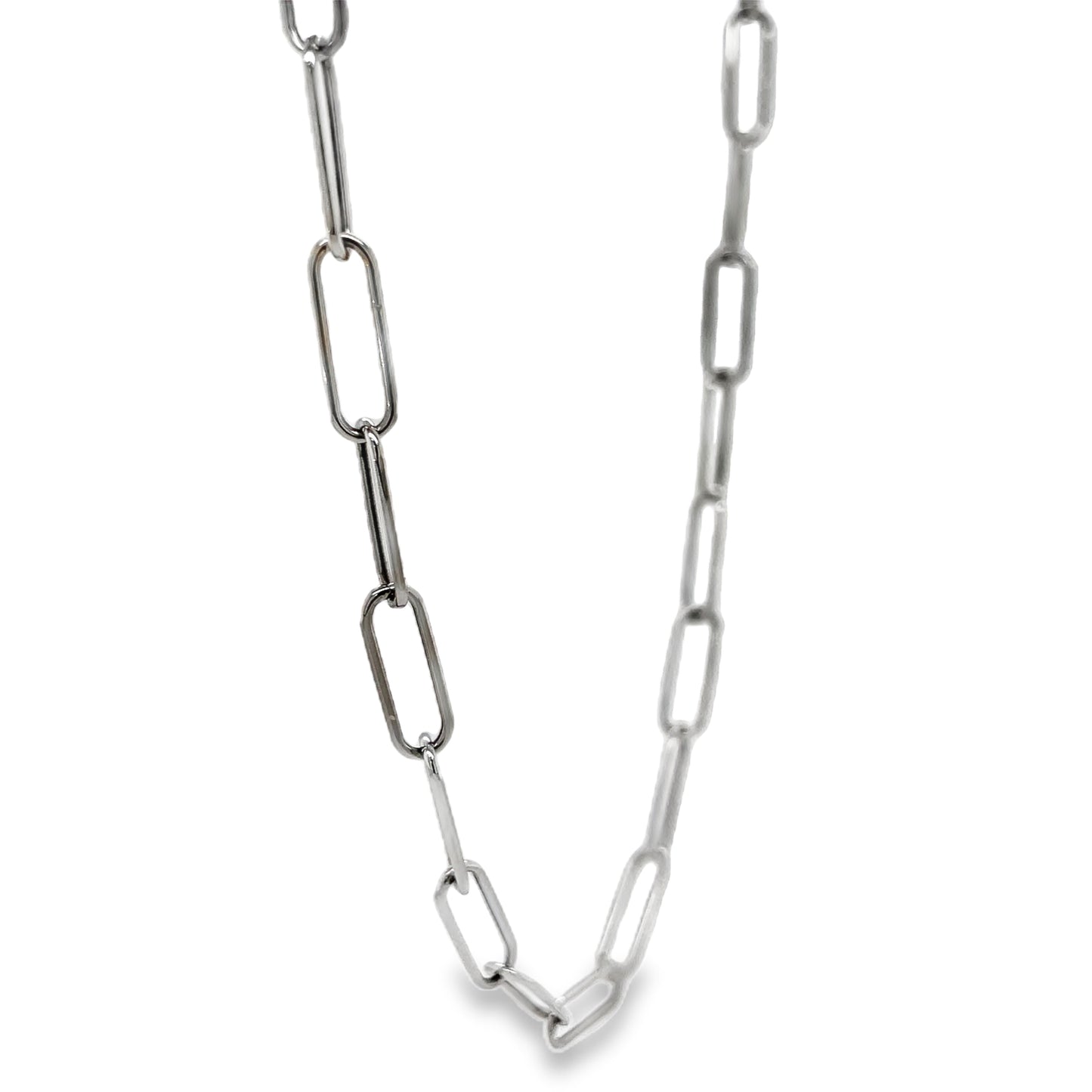 Side View of 14K White Italian Paperclip Link Chain Necklace 16"