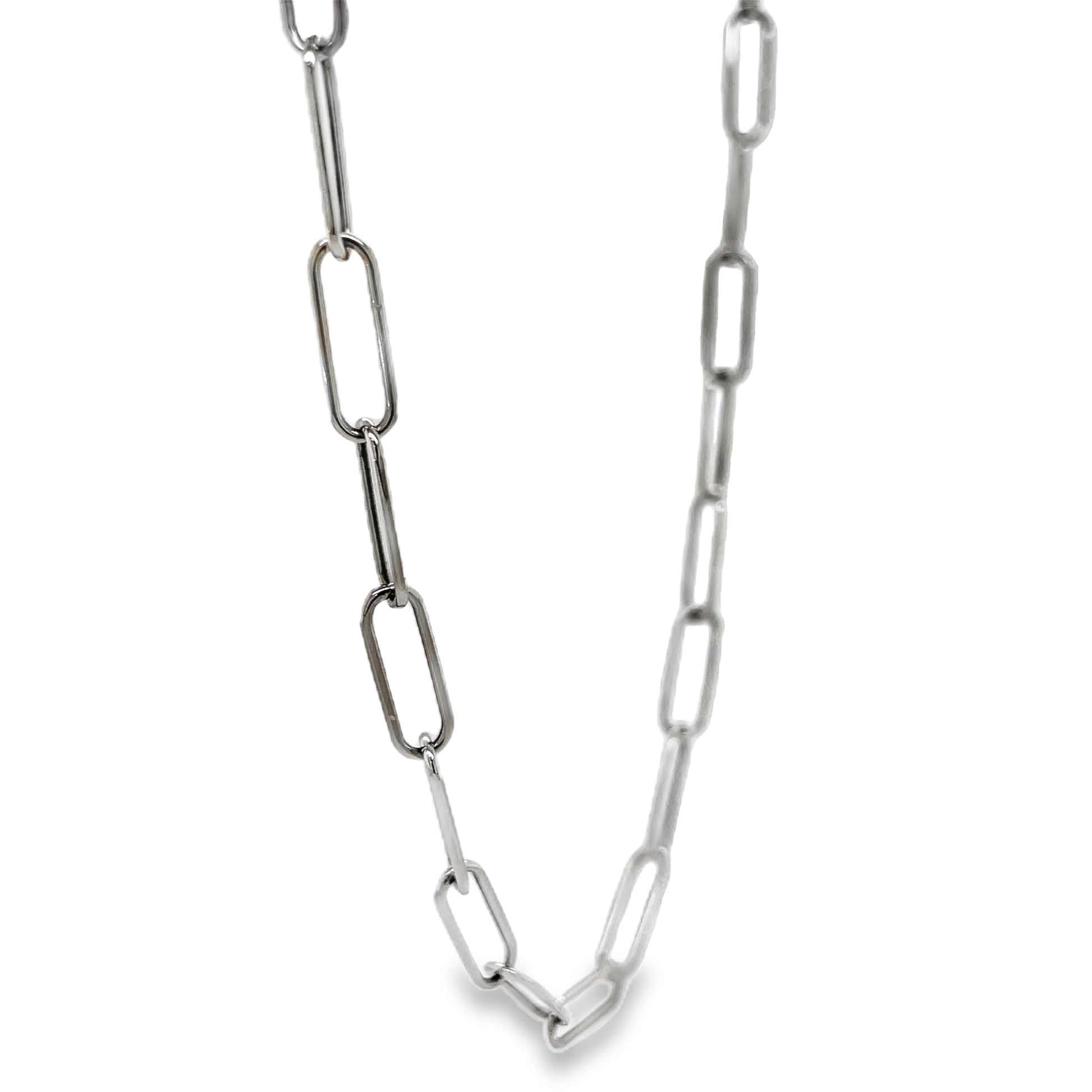 Side View of 14K White Italian Paperclip Link Chain Necklace 16"
