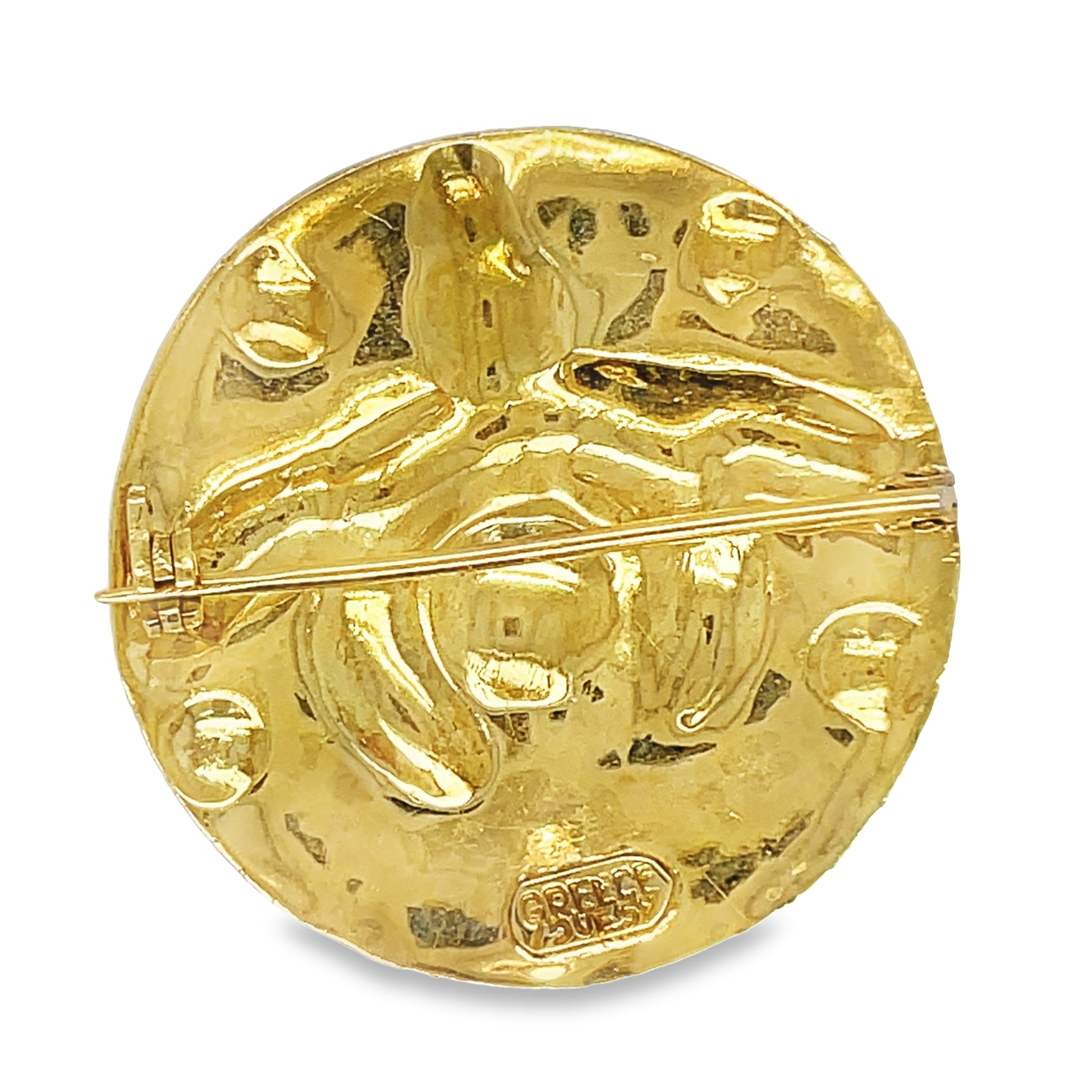 Queen Bee Greek Design Yellow Gold Brooch Back View