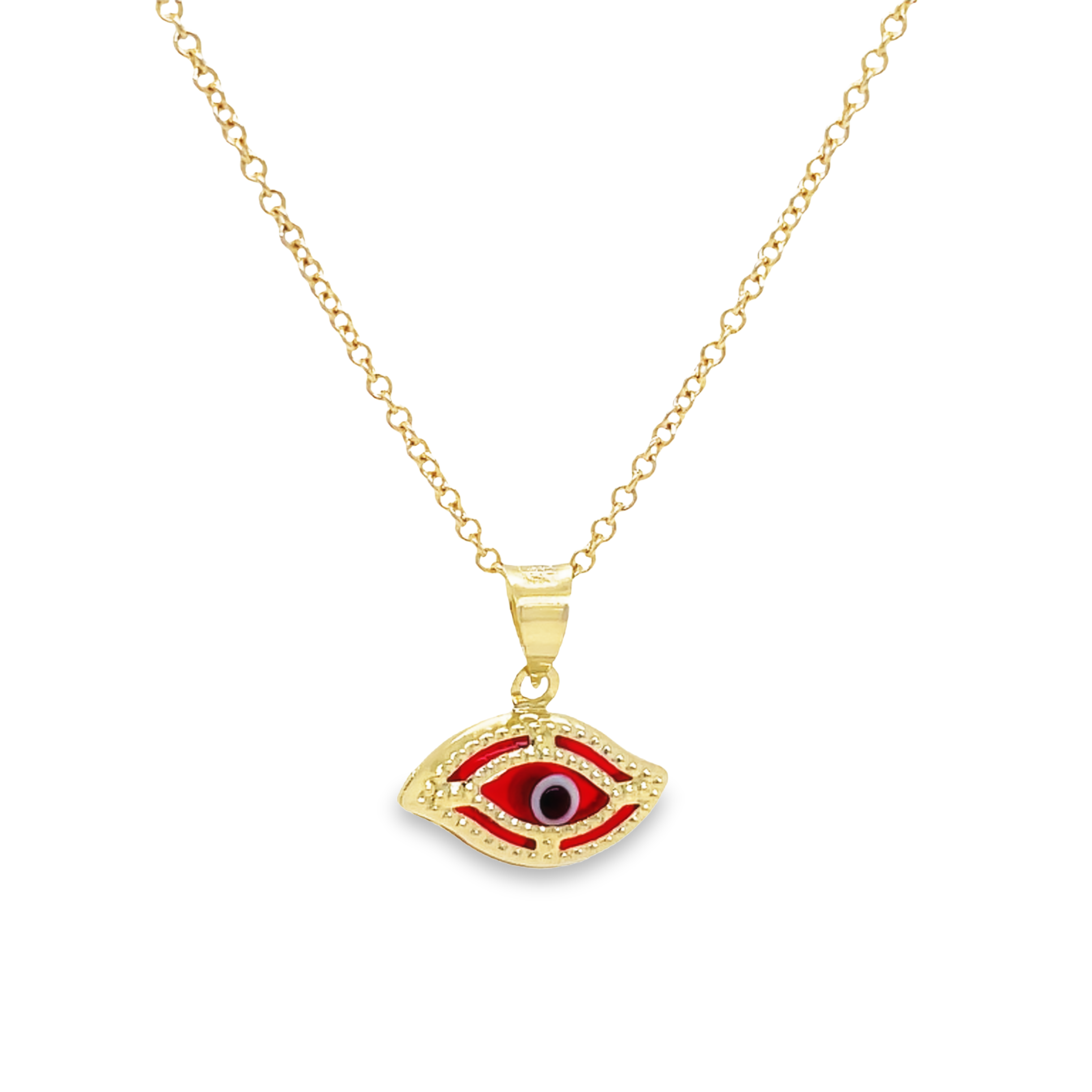 This beautiful 14k yellow gold pendant necklace is crafted with a classic evil eye design. The enamel colors are expertly laid out to be vibrant and eye-catching, sure to add a subtle yet stylish statement to any look.   Chain option 16" ($190)   