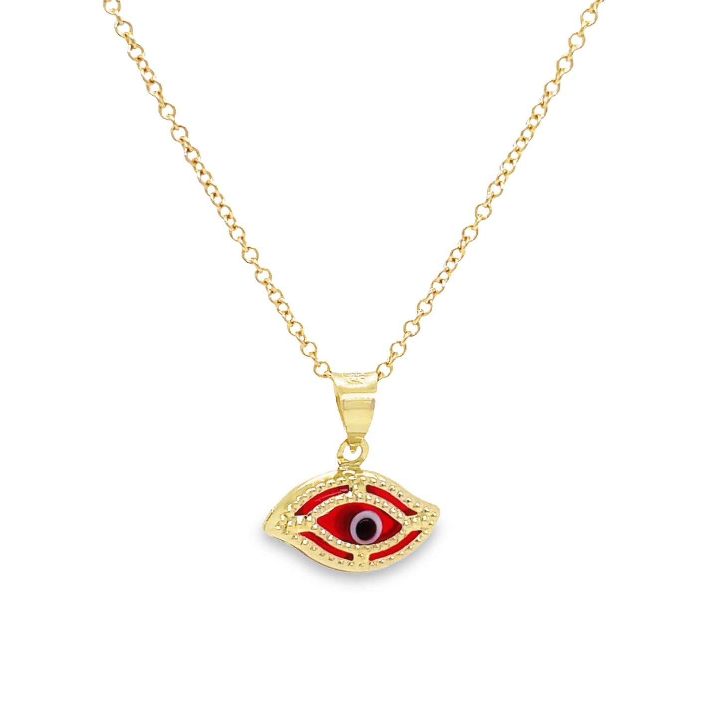 Red Evil Eye Yellow Gold Pendant Necklace Front view