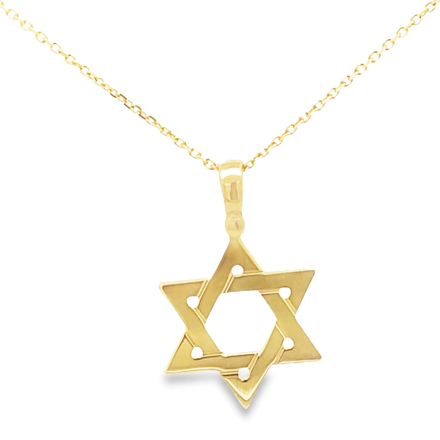 14K Italian Yellow Gold Star of David Pendant Necklace Front view 
