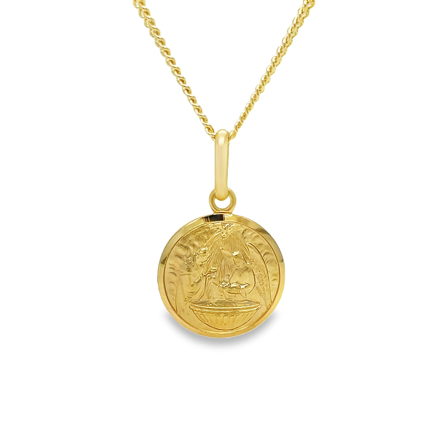 14k Italian Yellow Gold Communion Medallion Pendant Necklace Front view