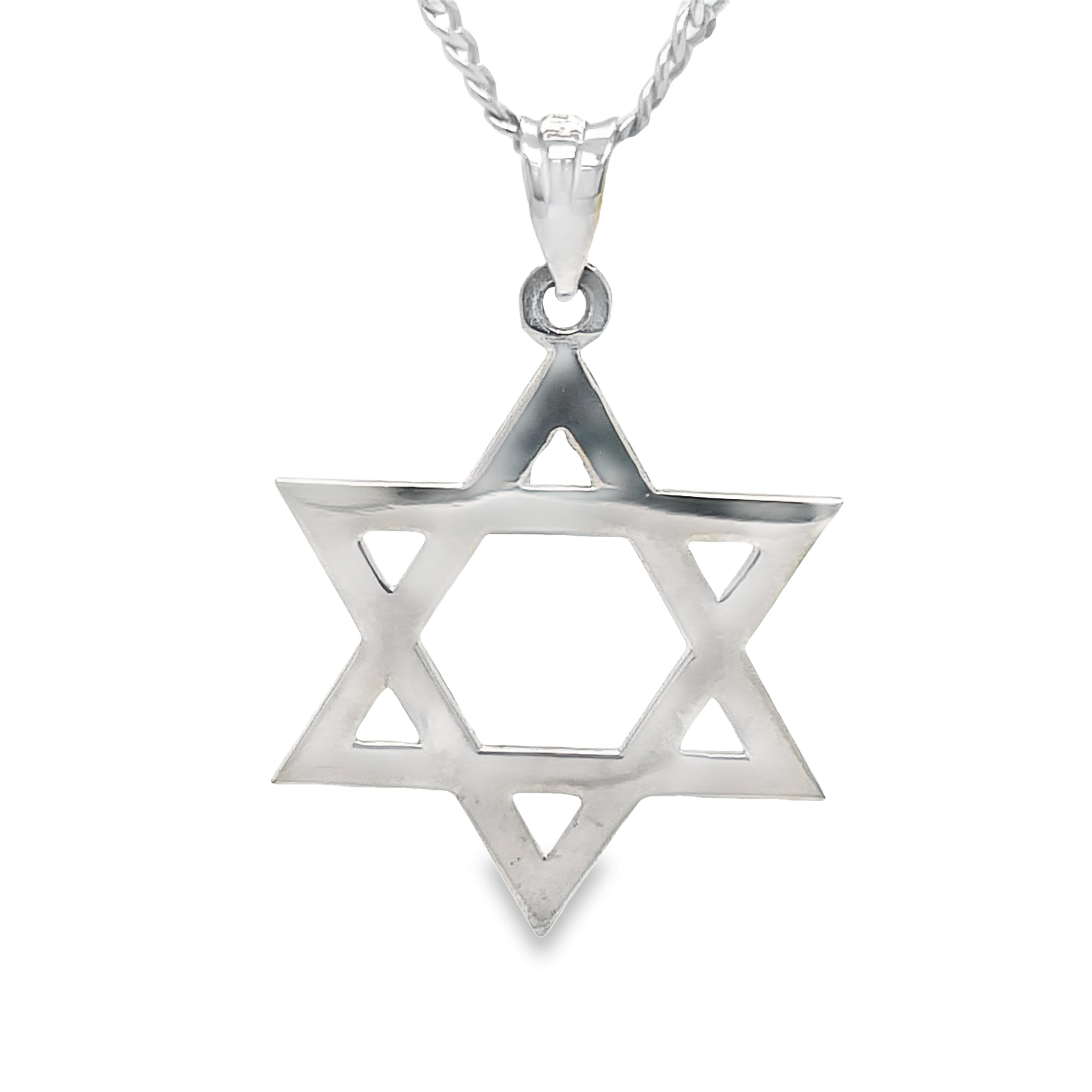 This 14K white Gold Star of David Pendant Necklace is a timeless symbol of faith and beauty. Charm measures 28.00 mm and is made with 14K white gold. Create a special look when you add the optional 18" long chain ($299) for a one-of-a-kind necklace. Feel inspired and emboldened with this stunning piece!