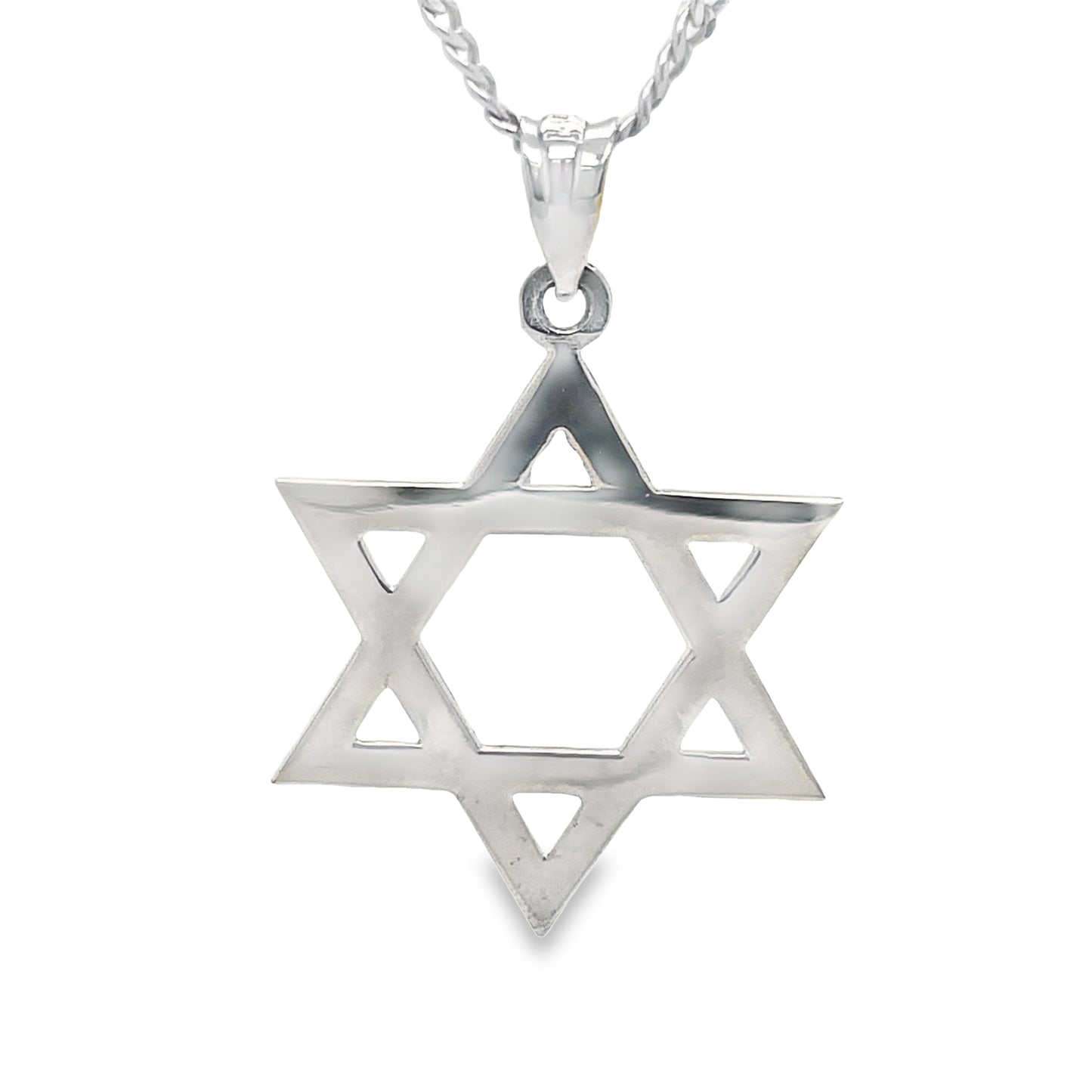 14K White Gold Star of David Pendant Necklace Front view