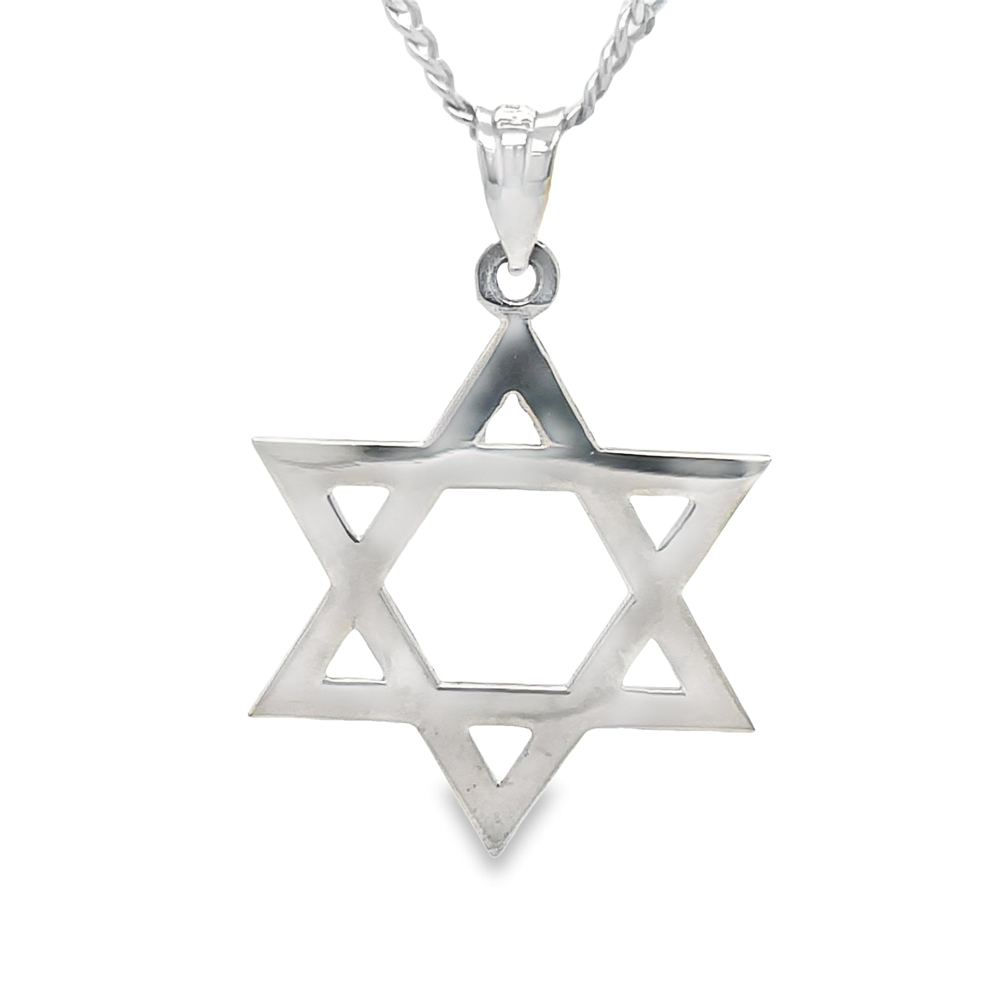 14K White Gold Star of David Pendant Necklace Front view