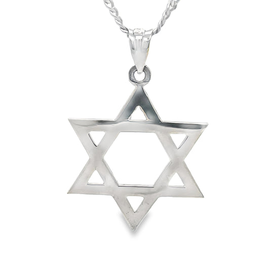 14K White Gold Star of David Pendant Necklace Front view