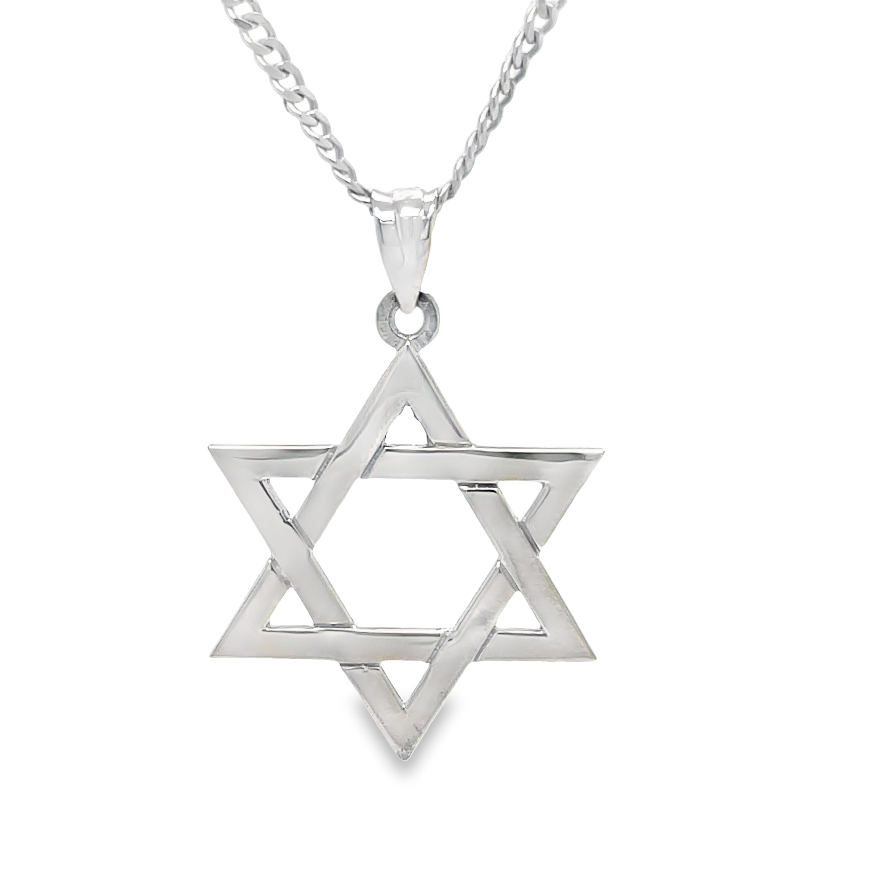 This 14K white Gold Star of David Pendant Necklace is a timeless symbol of faith and beauty. Charm measures 28.00 mm and is made with 14K white gold. Create a special look when you add the optional 18" long chain ($299) for a one-of-a-kind necklace. Feel inspired and emboldened with this stunning piece!