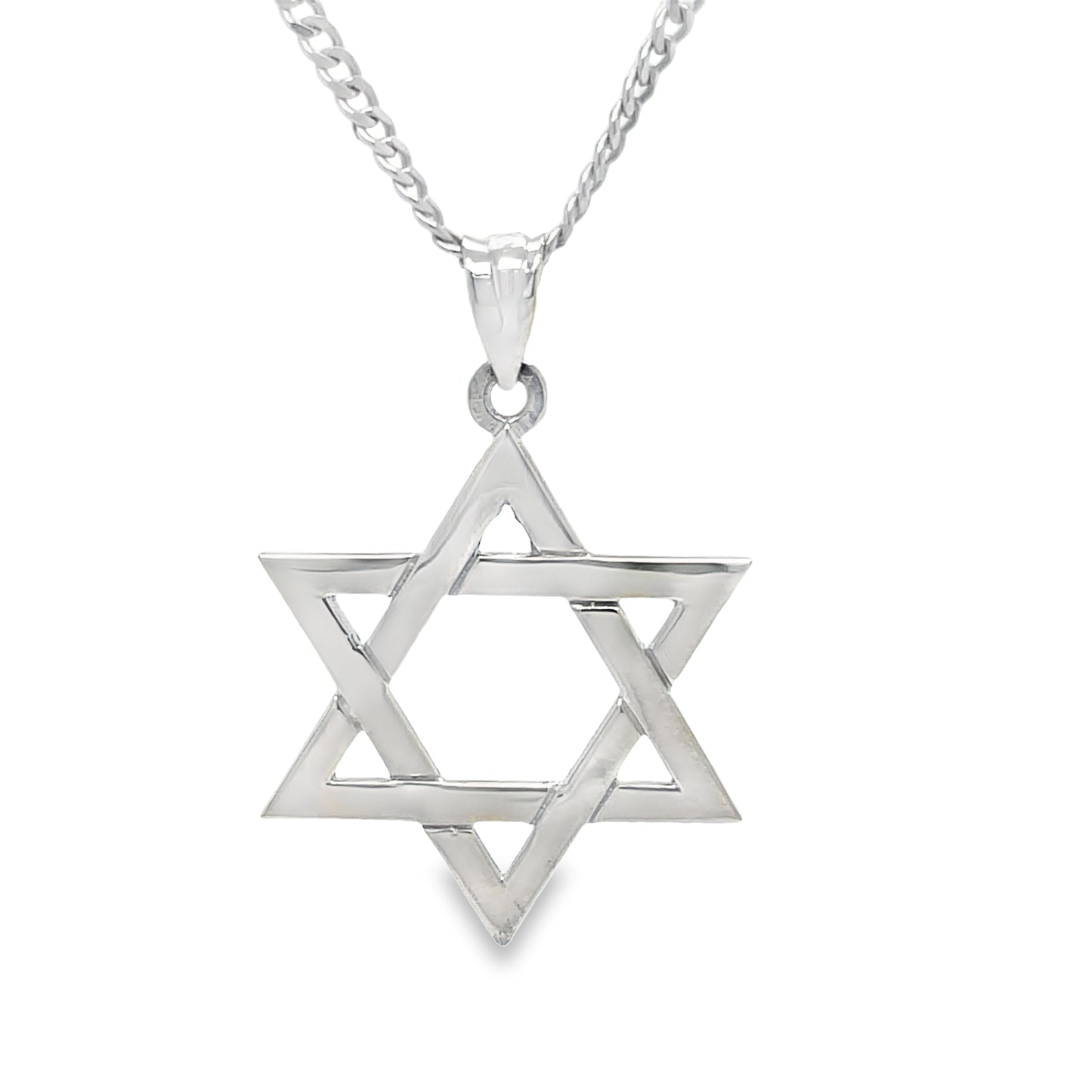 14K White Gold Star of David Pendant Necklace Front view