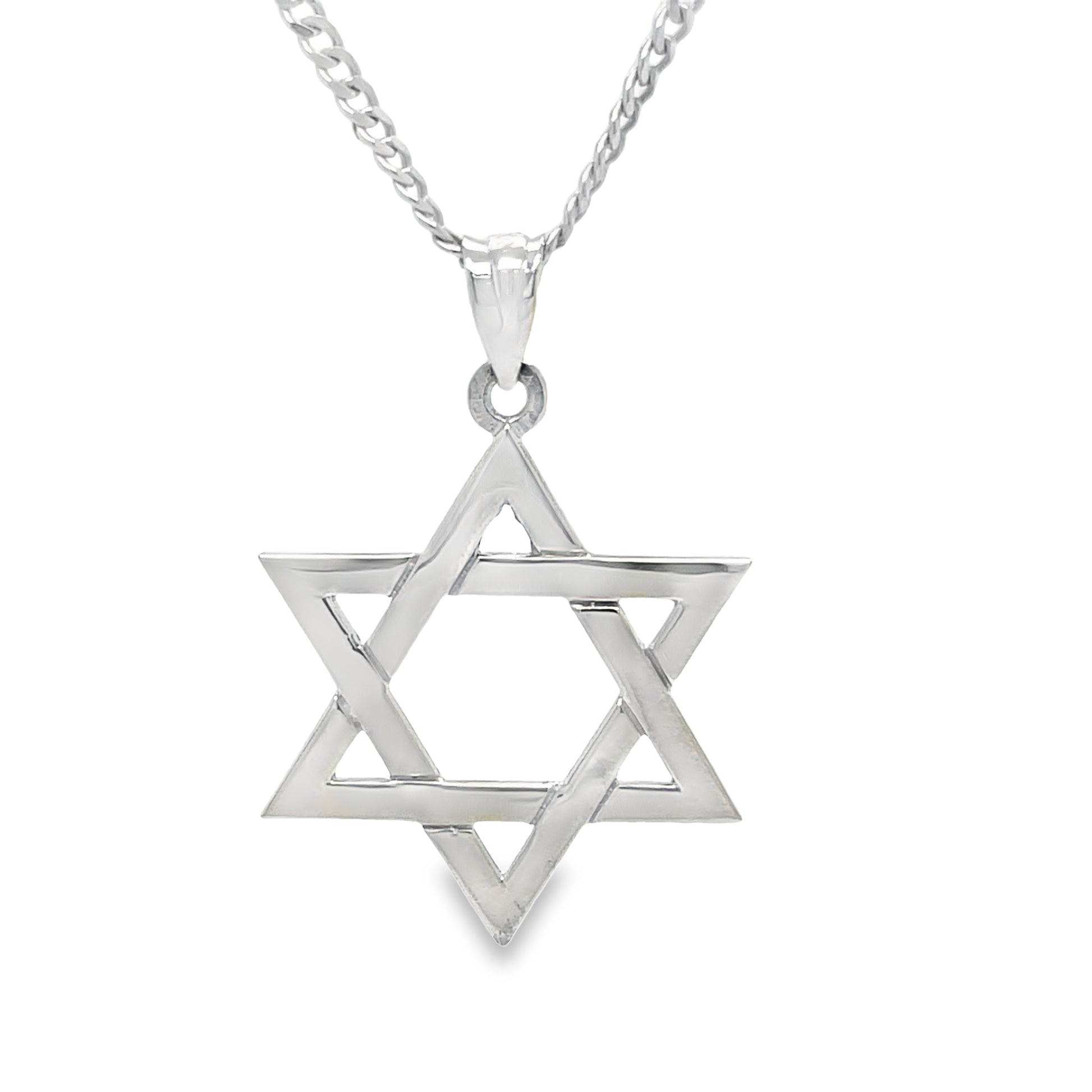 14K White Gold Star of David Pendant Necklace Front view