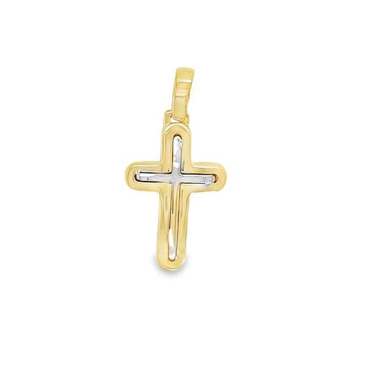 Two Tone 14k Gold 3D Cross Front view