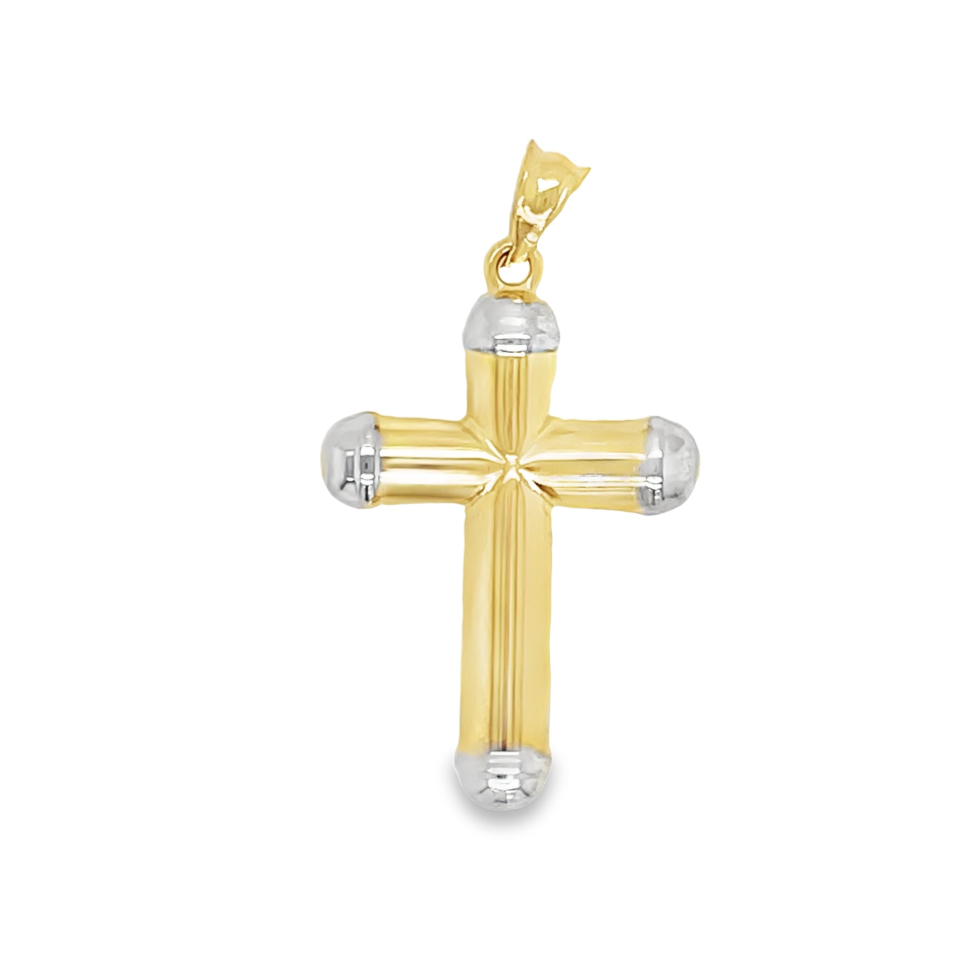 Two Tone Medium 14k Yellow Gold Cross Front view