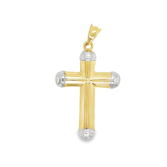 Two Tone Medium 14k Yellow Gold Cross Front view