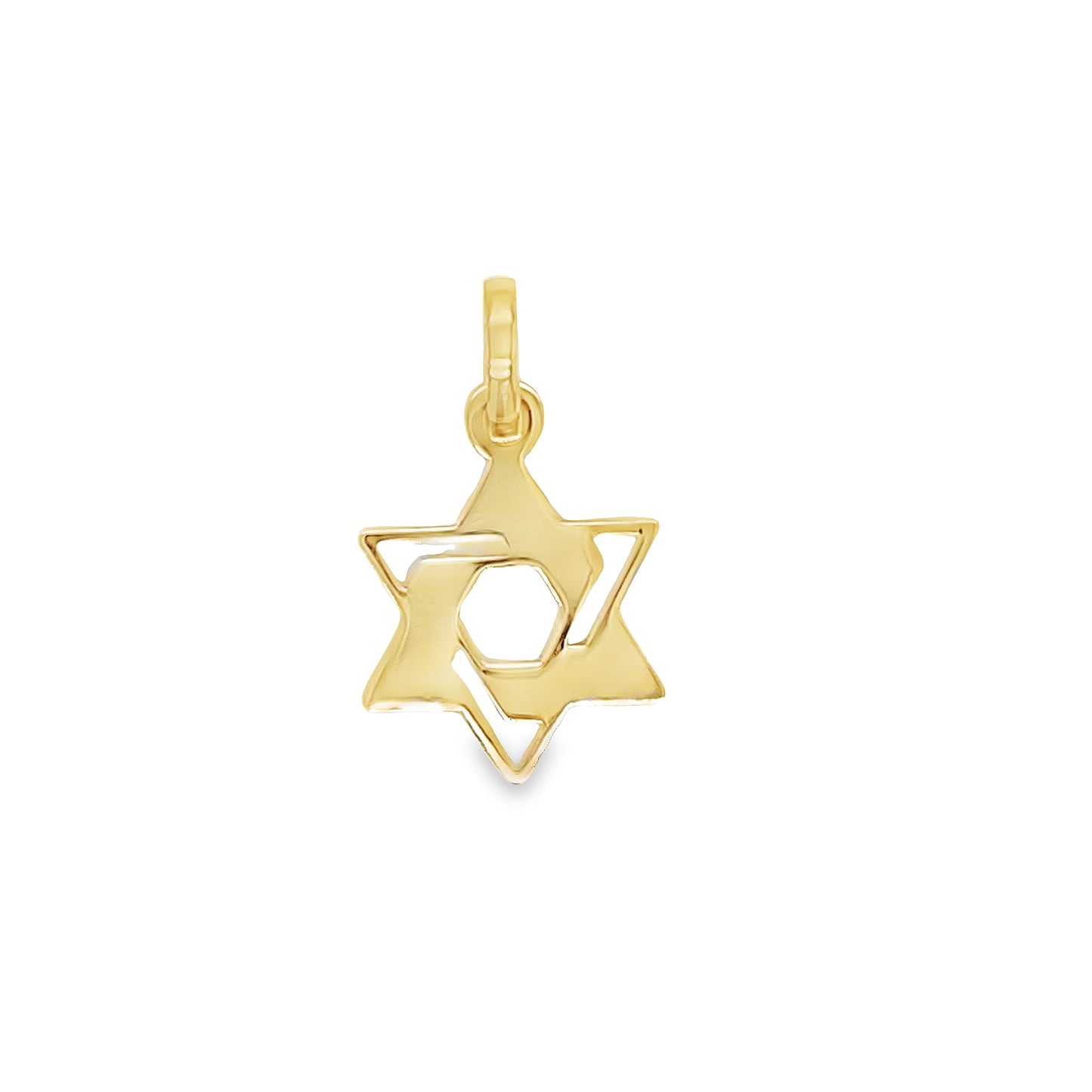 Small 14K Italian Yellow Gold Star of David Pendant Necklace 13.00 mm Front view