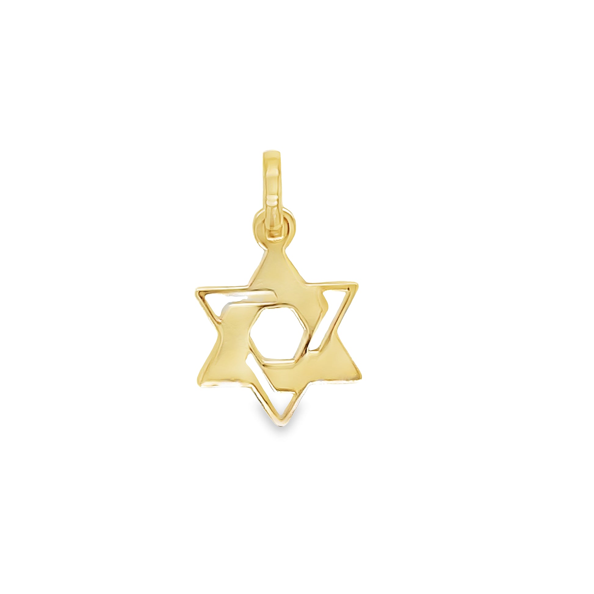 Small 14K Italian Yellow Gold Star of David Pendant Necklace 13.00 mm Front view