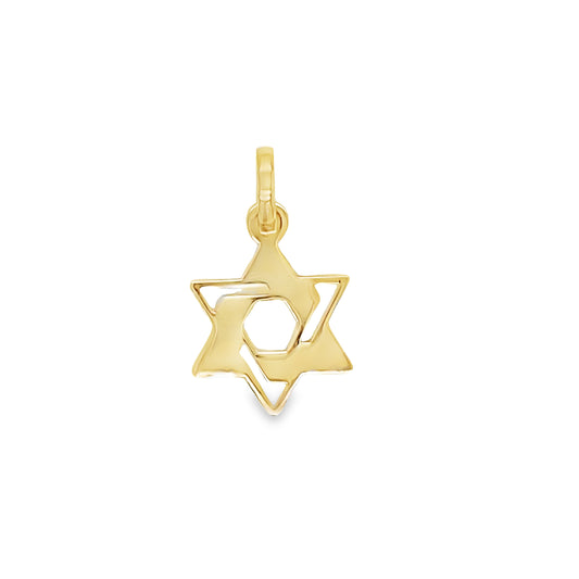 Small 14K Italian Yellow Gold Star of David Pendant Necklace 13.00 mm Front view