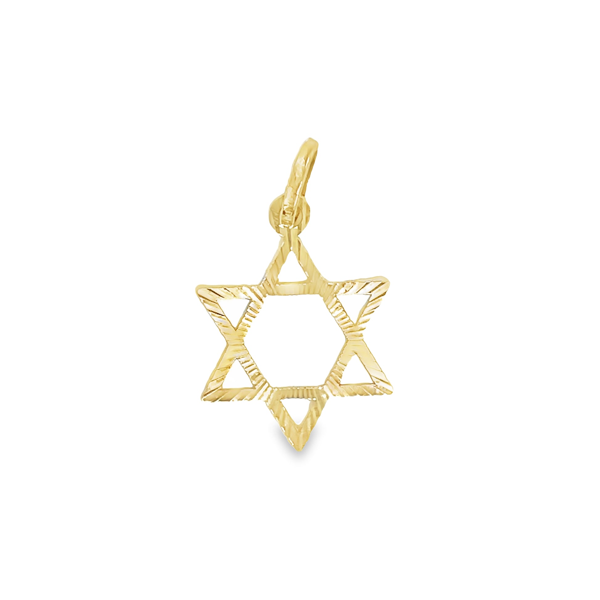 14K Italian Yellow Gold Star of David Pendant Necklace 15.00 mm Front view