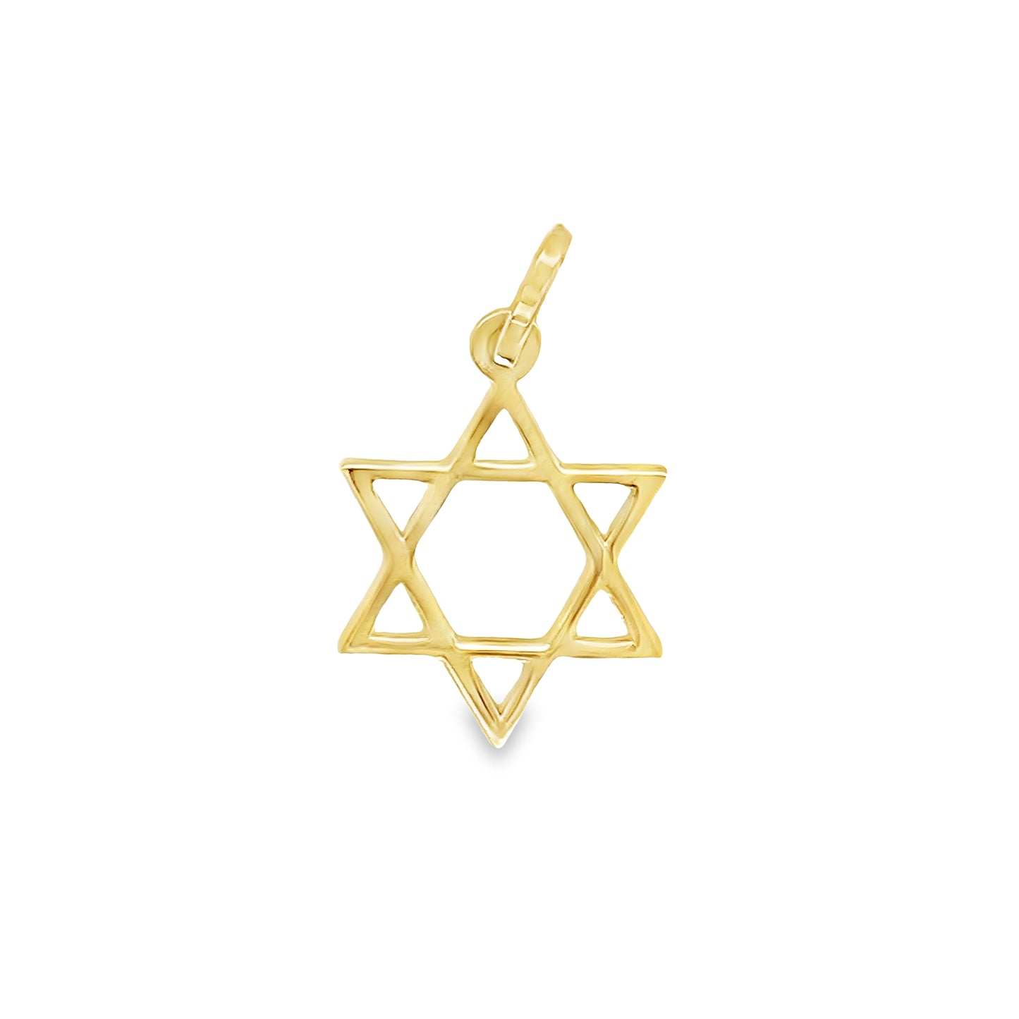 14K Italian Yellow Gold Star of David Pendant Necklace 15.00 mm Front view