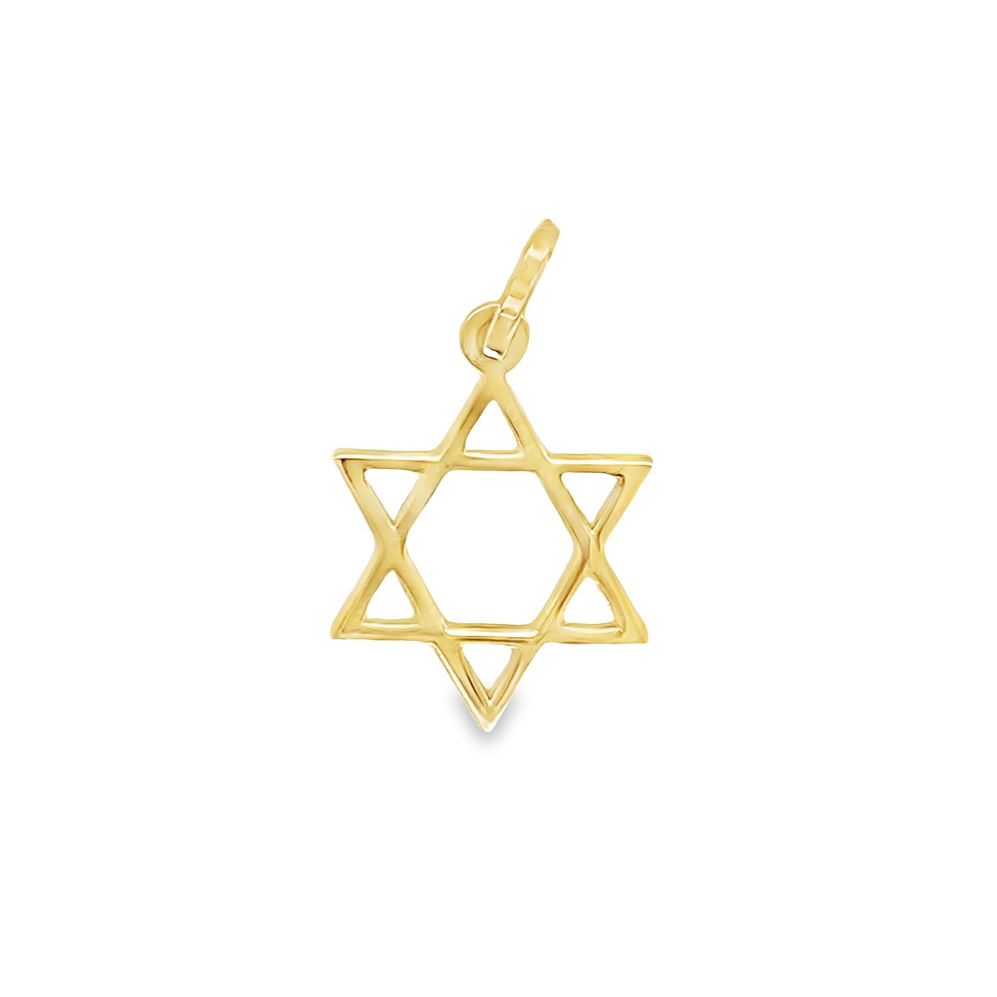 14K Italian Yellow Gold Star of David Pendant Necklace 15.00 mm Front view