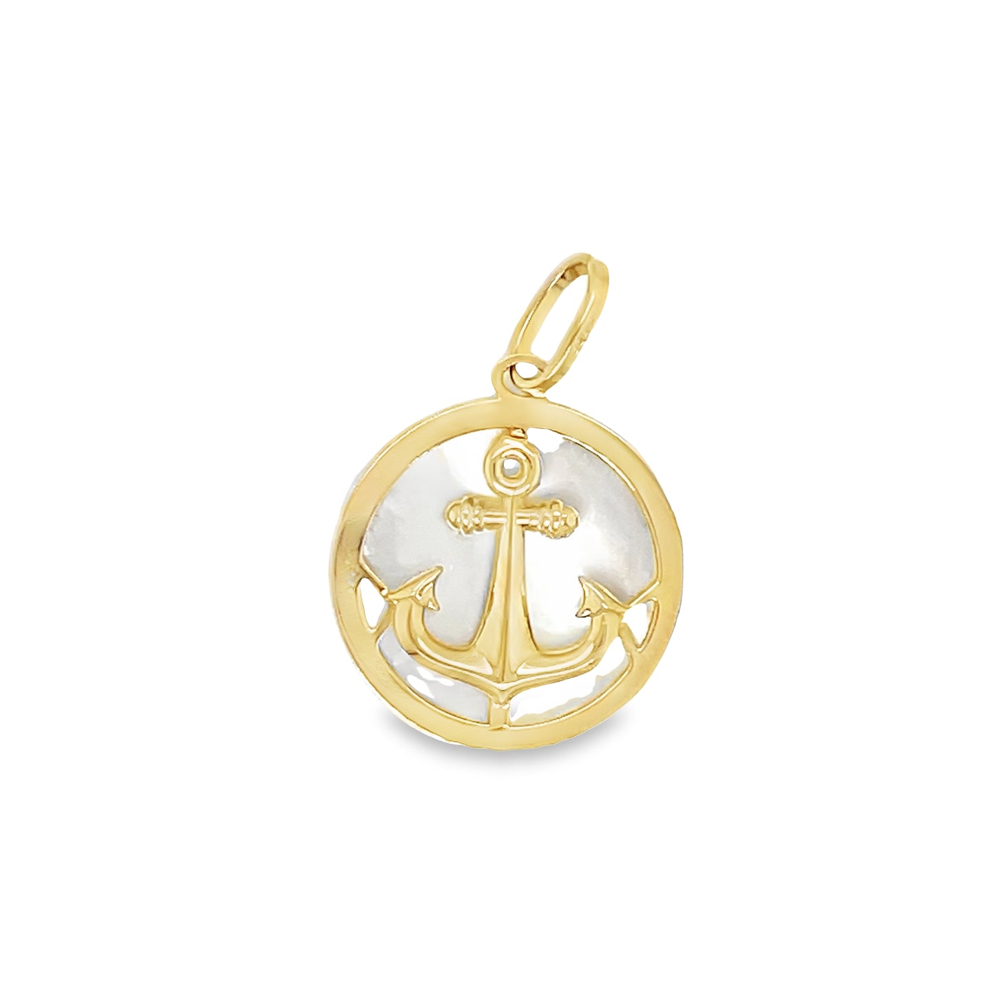 14k Italian Yellow Gold Anchor and MOP Pendant 17.00 mm Front view 