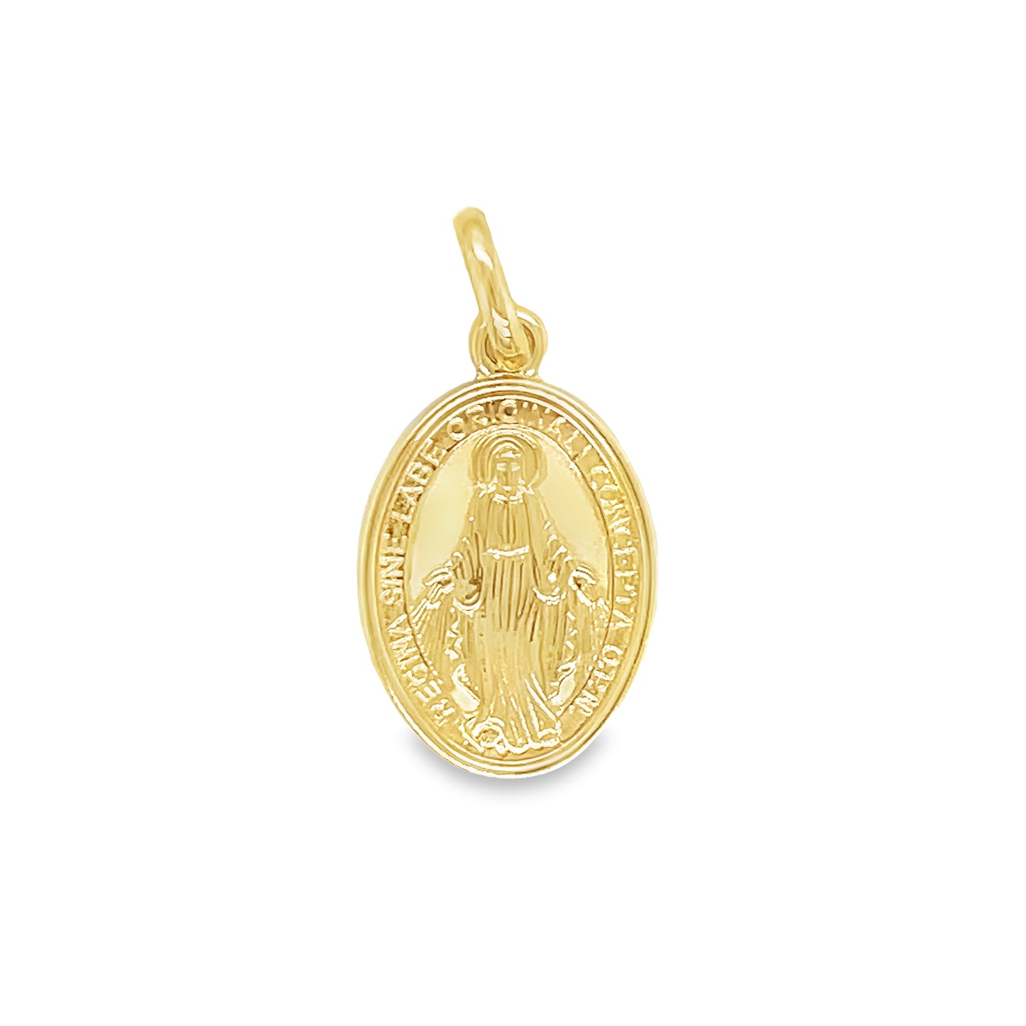 14k Italian Yellow Gold Miraculous Medal Necklace 24.00 x 14.00 mm Front view