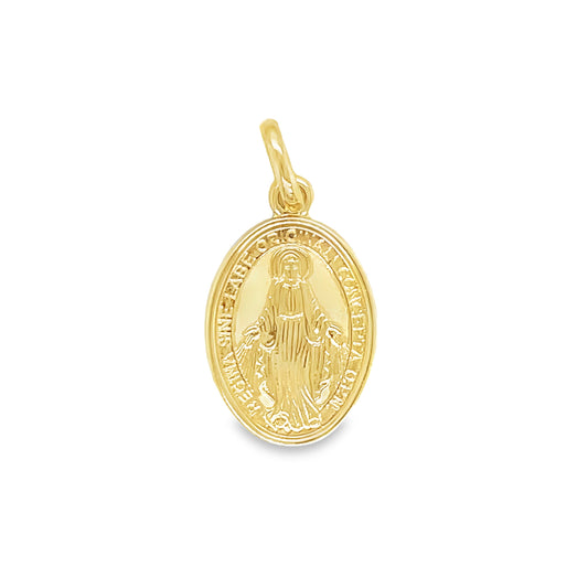 14k Italian Yellow Gold Miraculous Medal Necklace 24.00 x 14.00 mm Front view