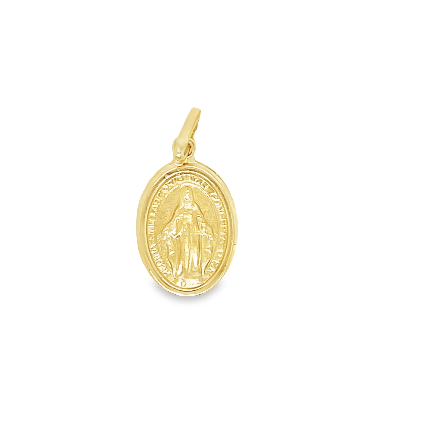 Front view of 14k Italian Yellow Gold Miraculous Medal Necklace 20.00 x 11.00 mm