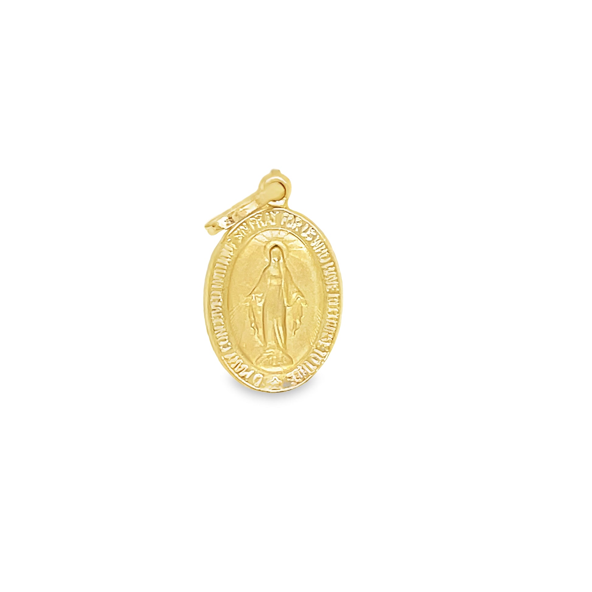 Front view of 14k Italian Yellow Gold Miraculous Medal Necklace 20.00 x 11.00 mm
