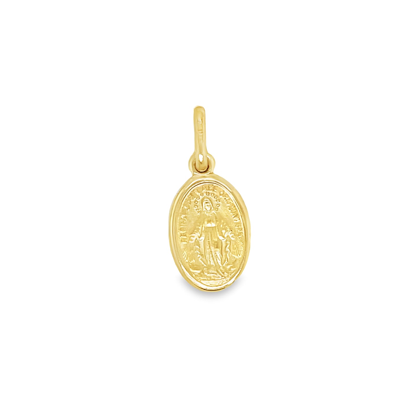 Front view of Small 14k Italian Yellow Gold Miraculous Medal Necklace 20.00 x 9.00 mm