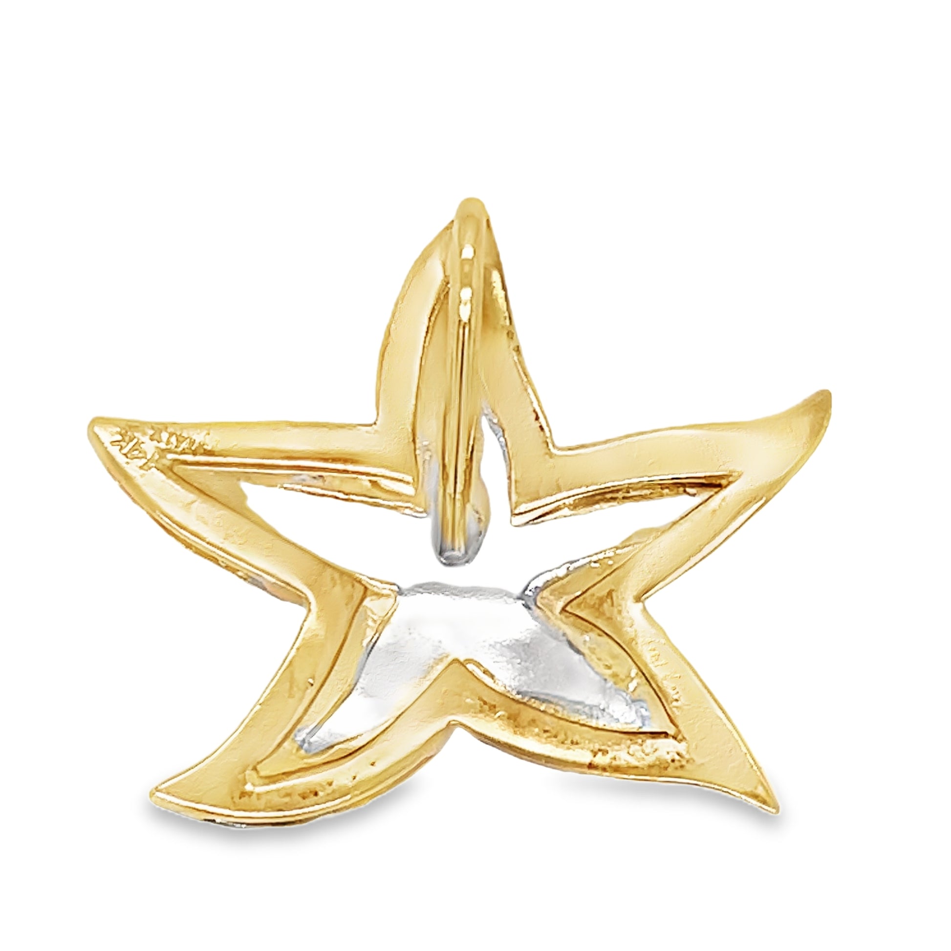 Large Italian Made Two Tone Starfish Pendant Necklace Back View