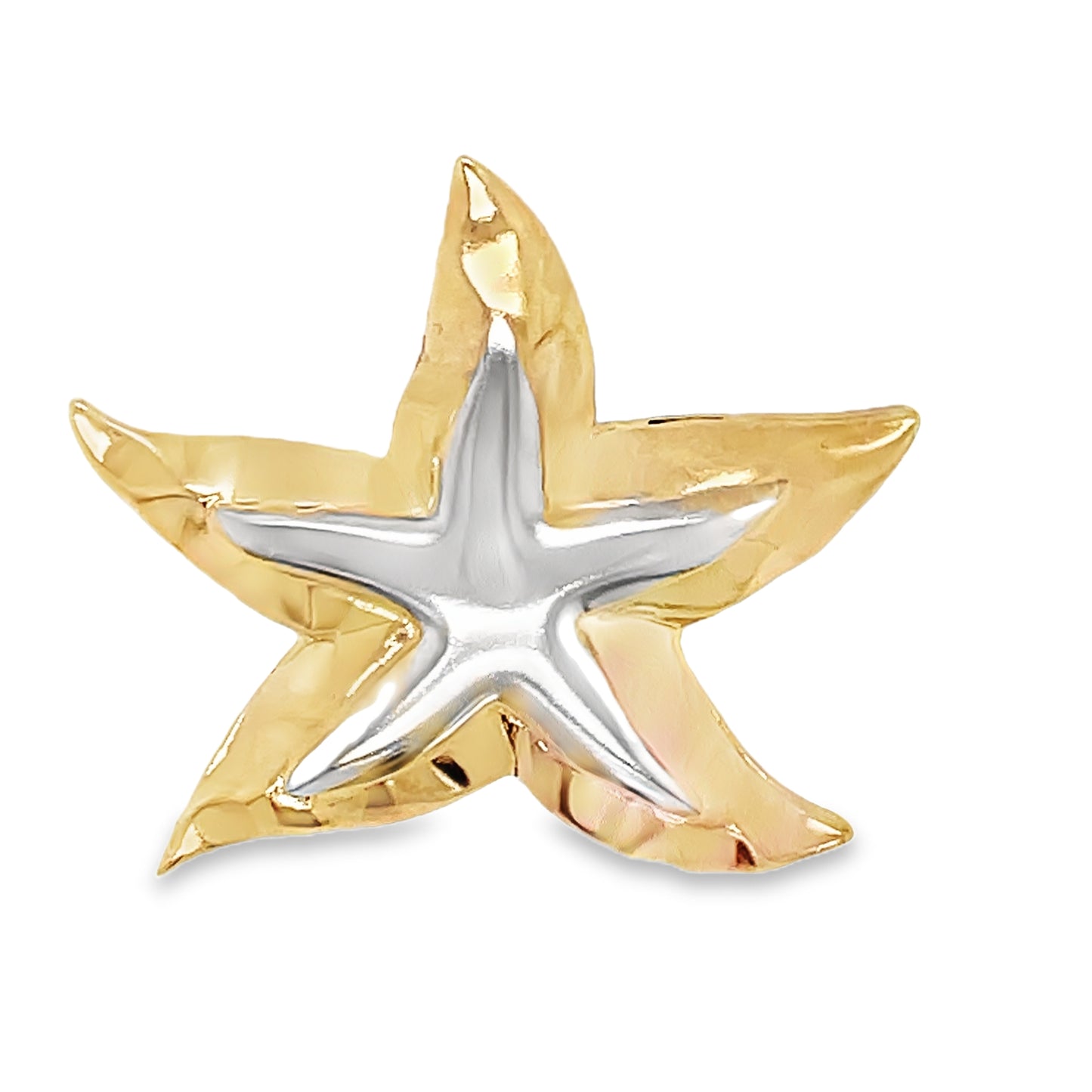 Large Italian Made Two Tone Starfish Pendant Necklace Front view