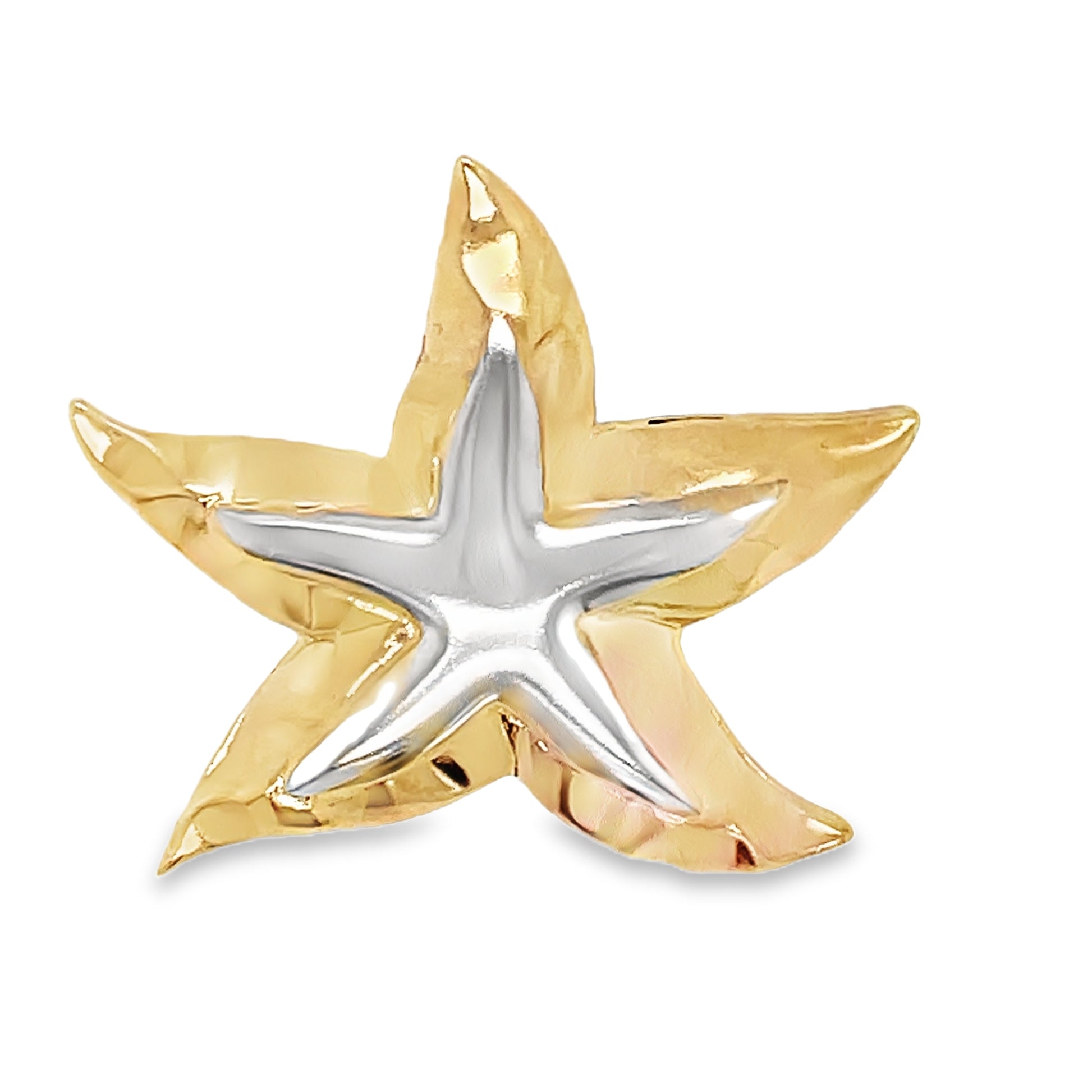 Large Italian Made Two Tone Starfish Pendant Necklace Front view