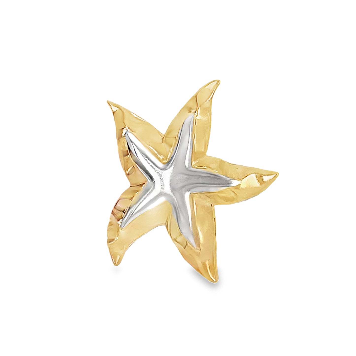 Large Italian Made Two Tone Starfish Pendant Necklace Side view