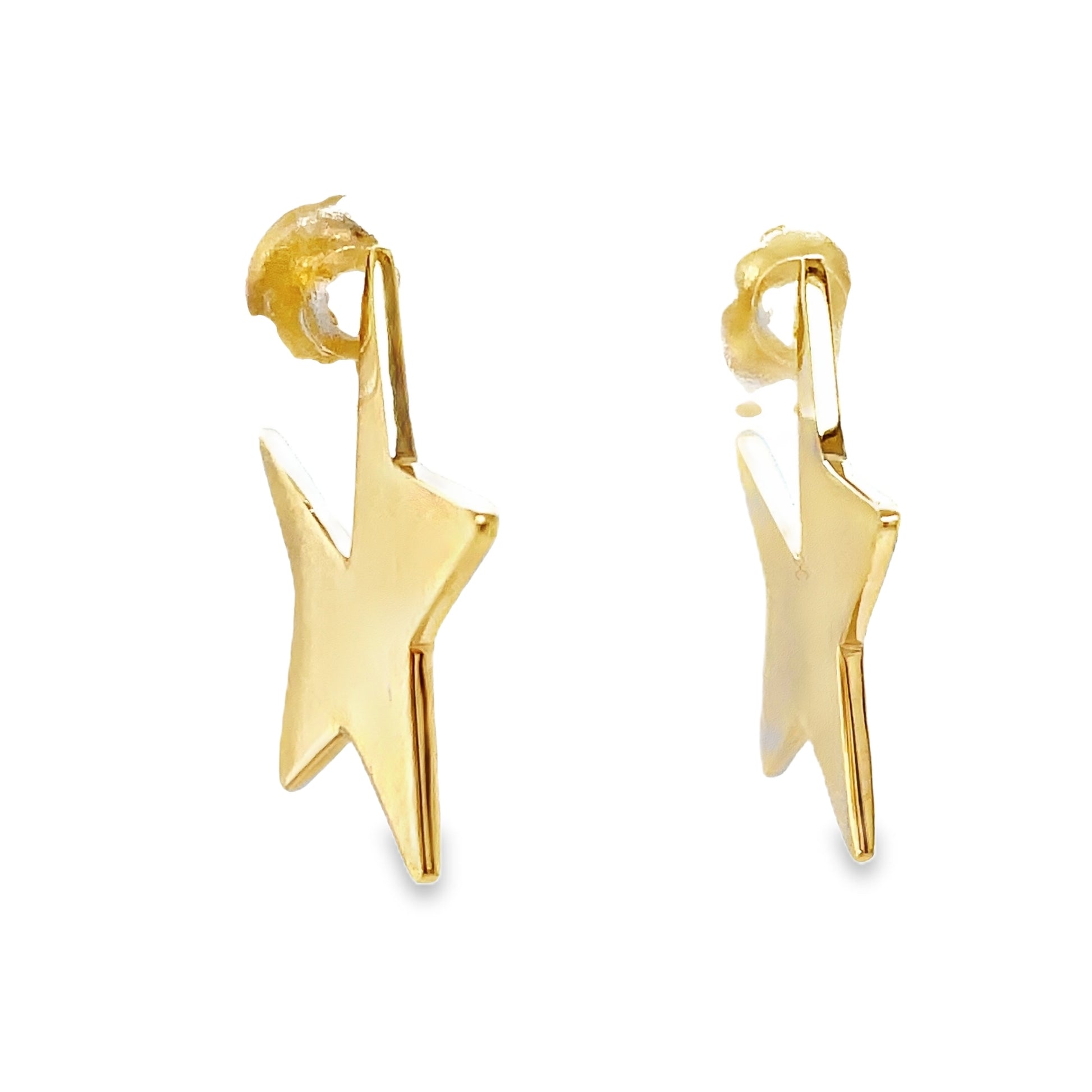 Front Side View of Large Star Earrings Yellow Gold