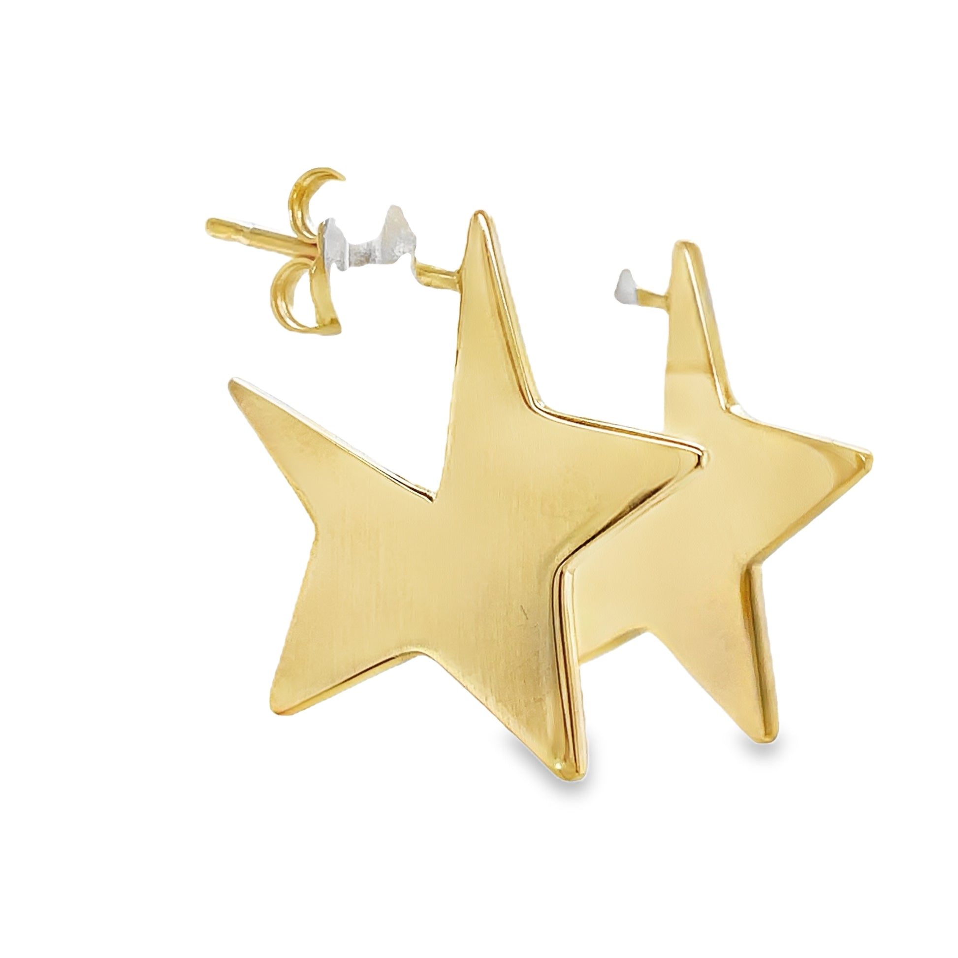 Side View of Large Star Earrings Yellow Gold 