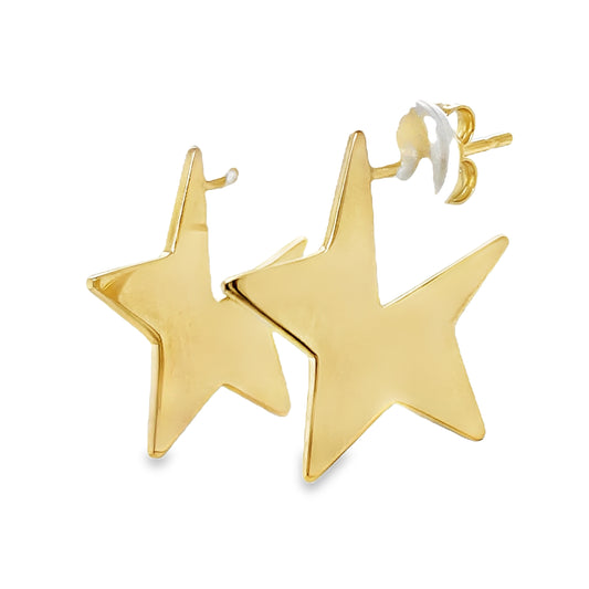 Side View of Large Star Earrings Yellow Gold 