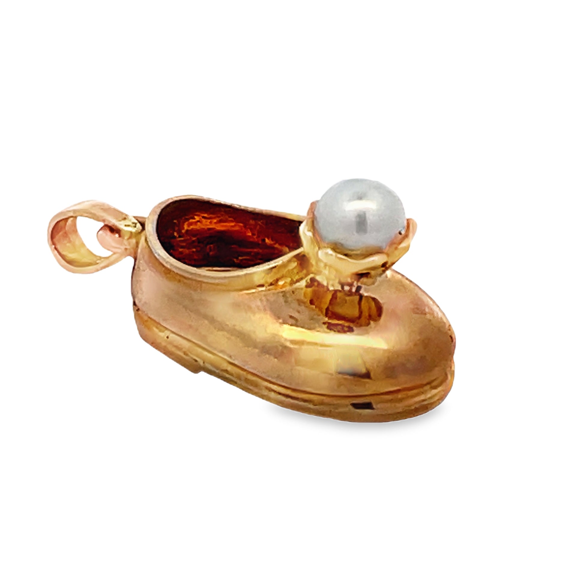Front view of Pearl Baby Shoe Pendant Solid Gold