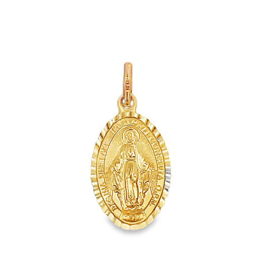 Front view of Large 14k Italian Yellow Gold Miraculous Medal 33 x 15.00 MM