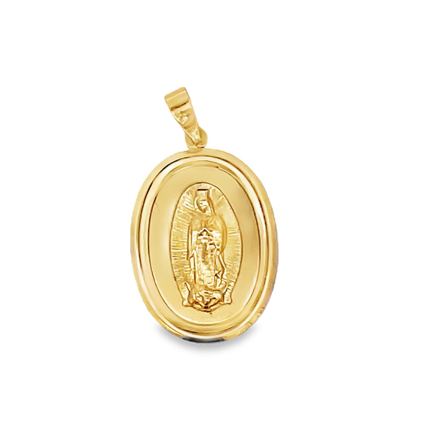 Front view of 14k Italian Yellow Gold Madona Virgin Matte & High FInish Pendant 