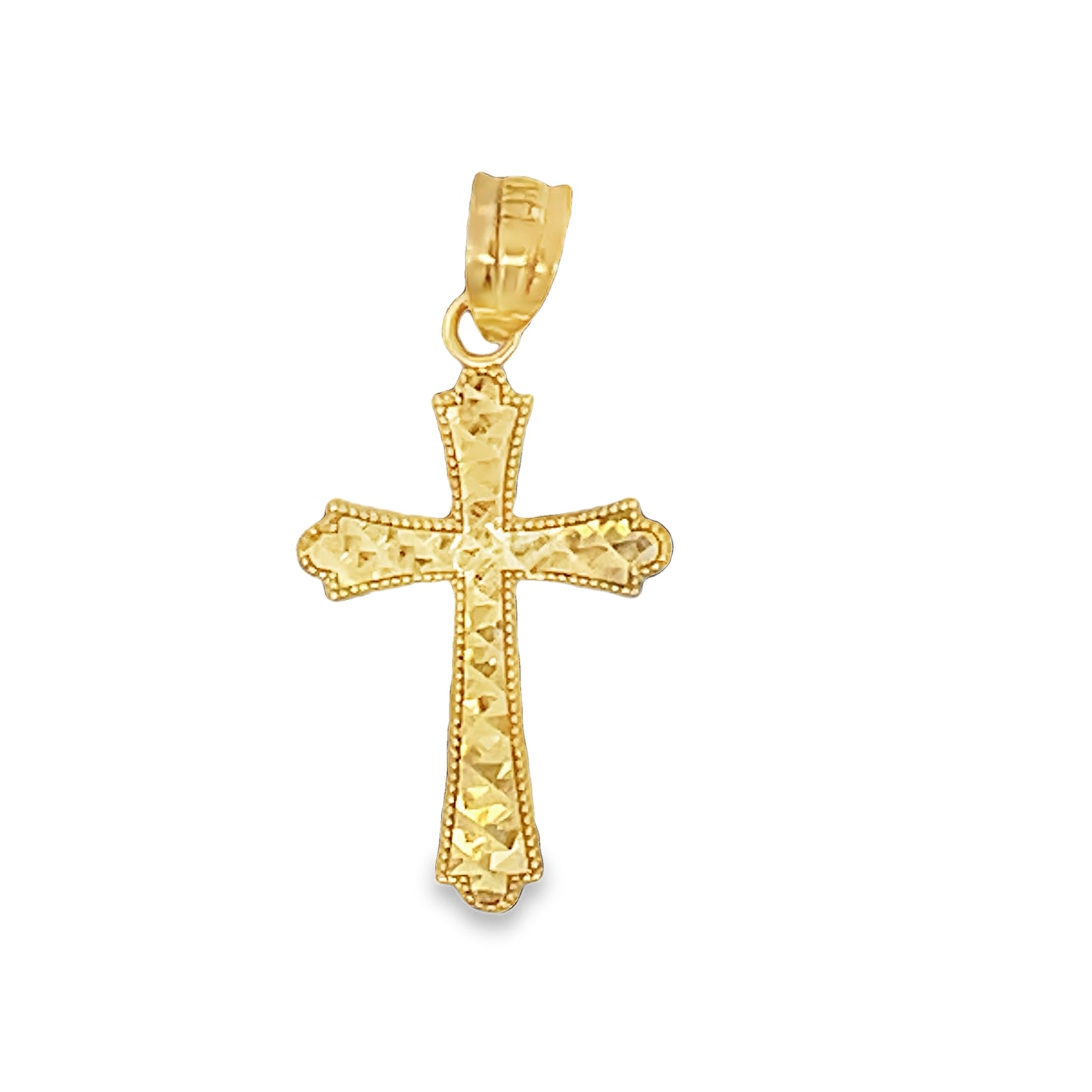 Front view of 14kt Italian Yellow Gold Diamond Cut Byzantine Cross