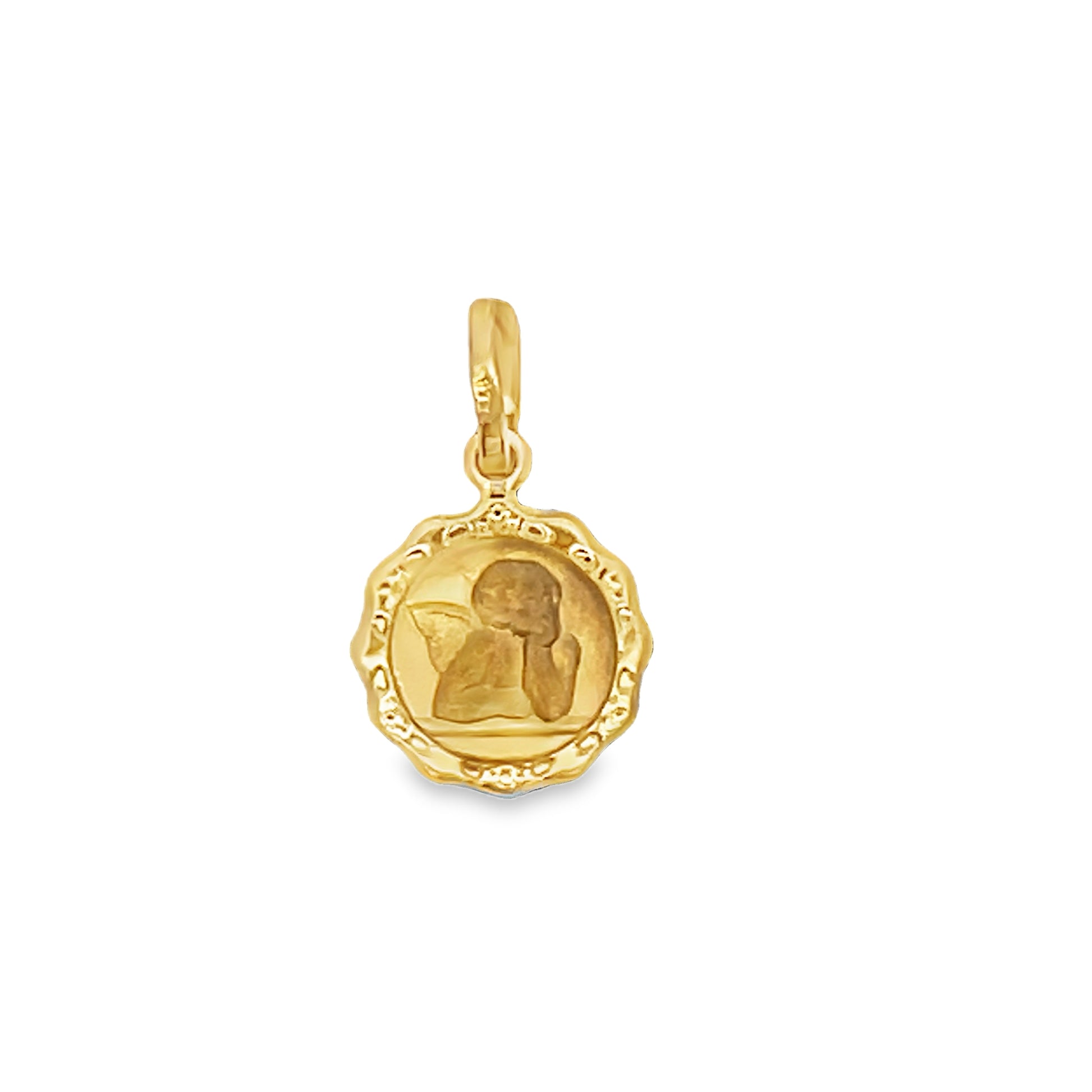 Front view of 14k Italian Made Guardian Angel Charm Pendant