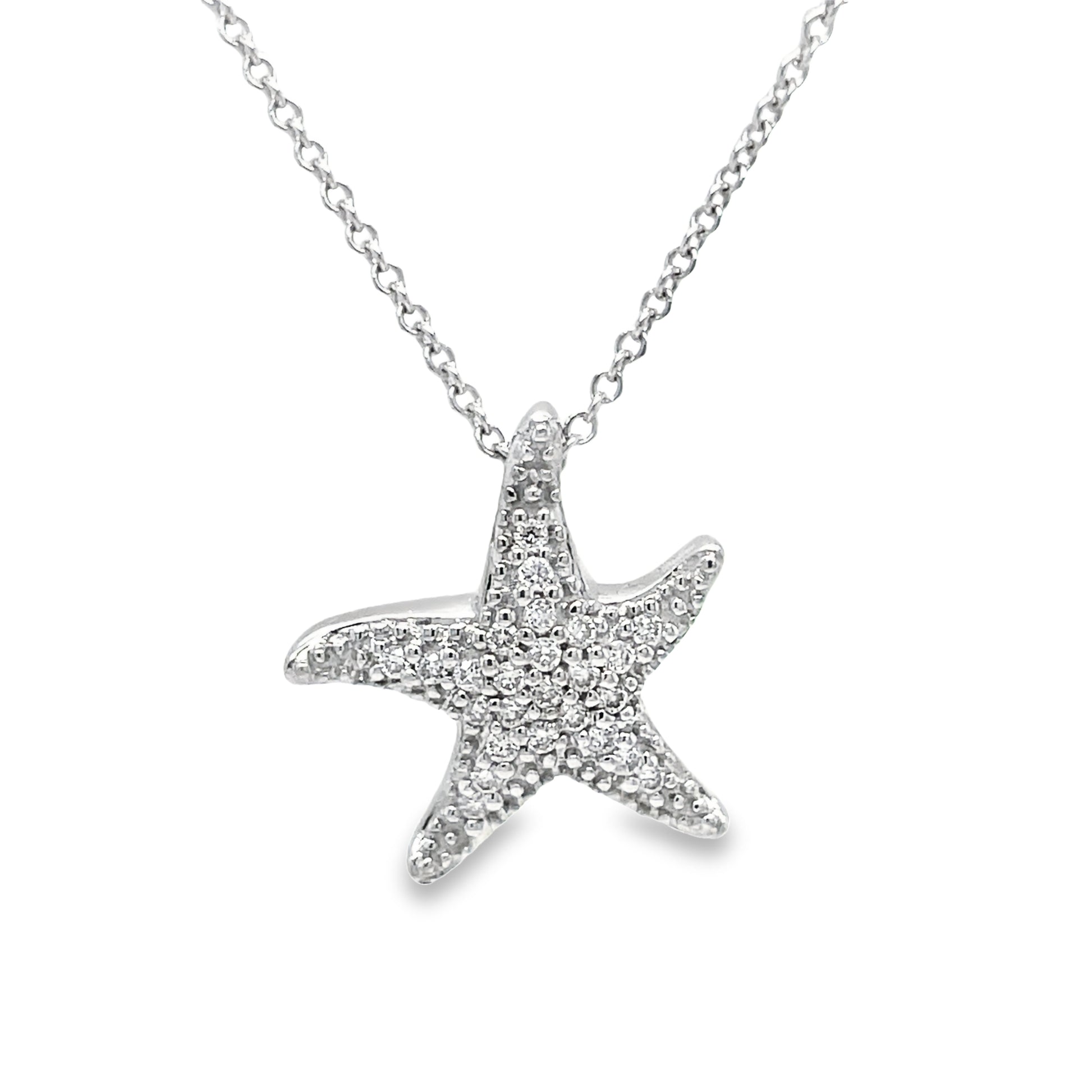 Diamond Starfish Pendant White Gold Front view