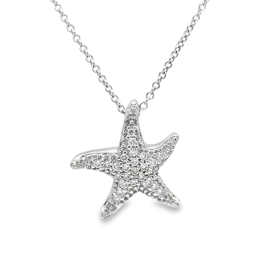 Diamond Starfish Pendant White Gold Front view