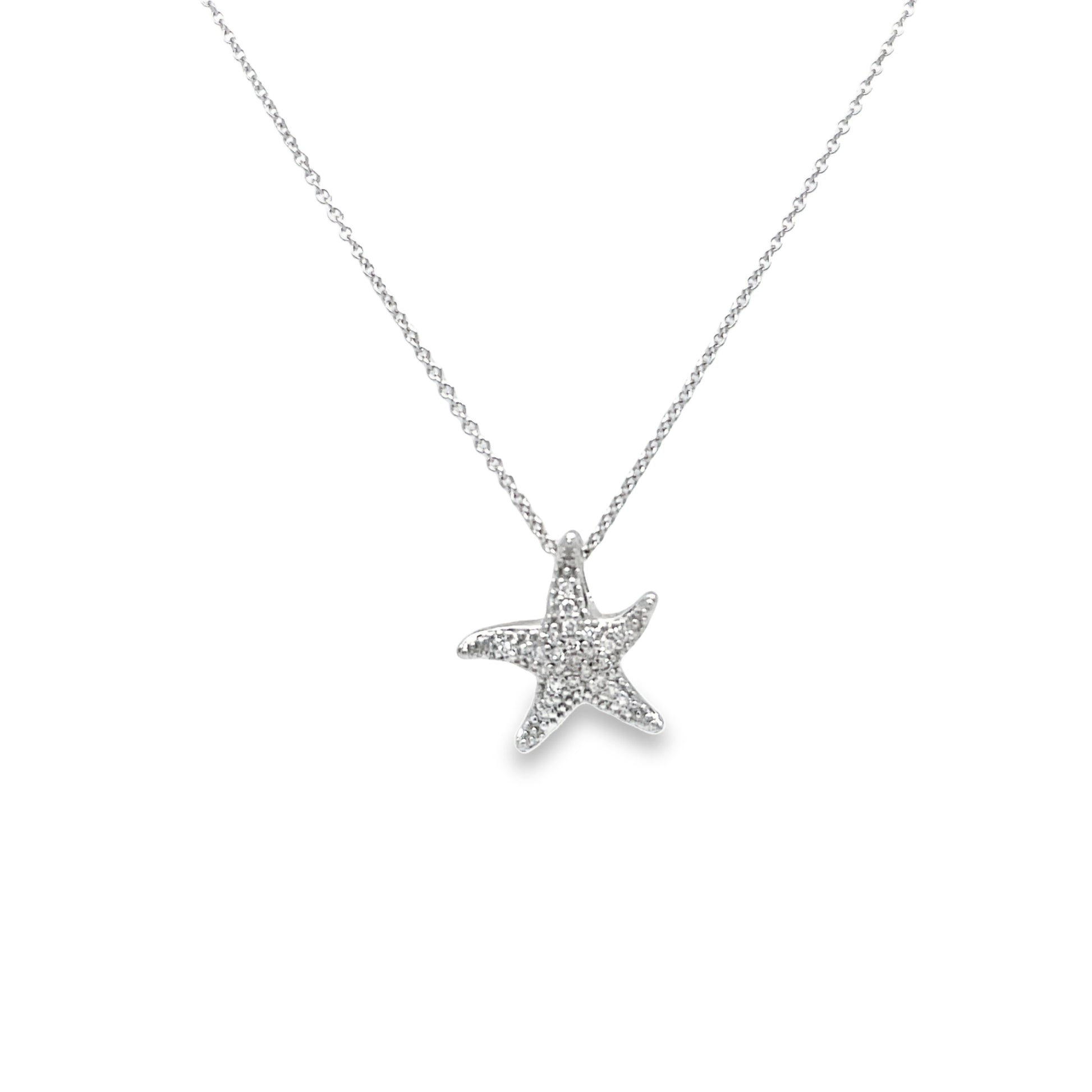 Diamond Starfish Pendant White Gold Front view 