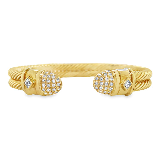 Front View of 18k Yellow Gold Diamond Cable Cuff Bracelet