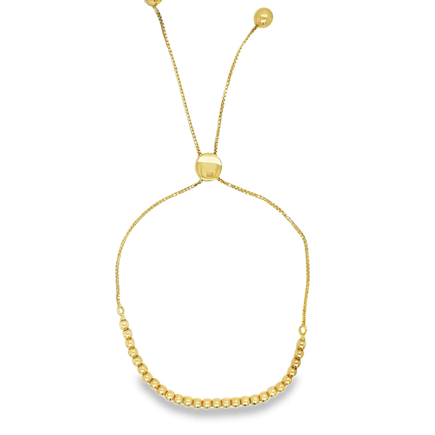 14k Yellow Gold Bead Sizeable Bracelet Top view clasp fastened
