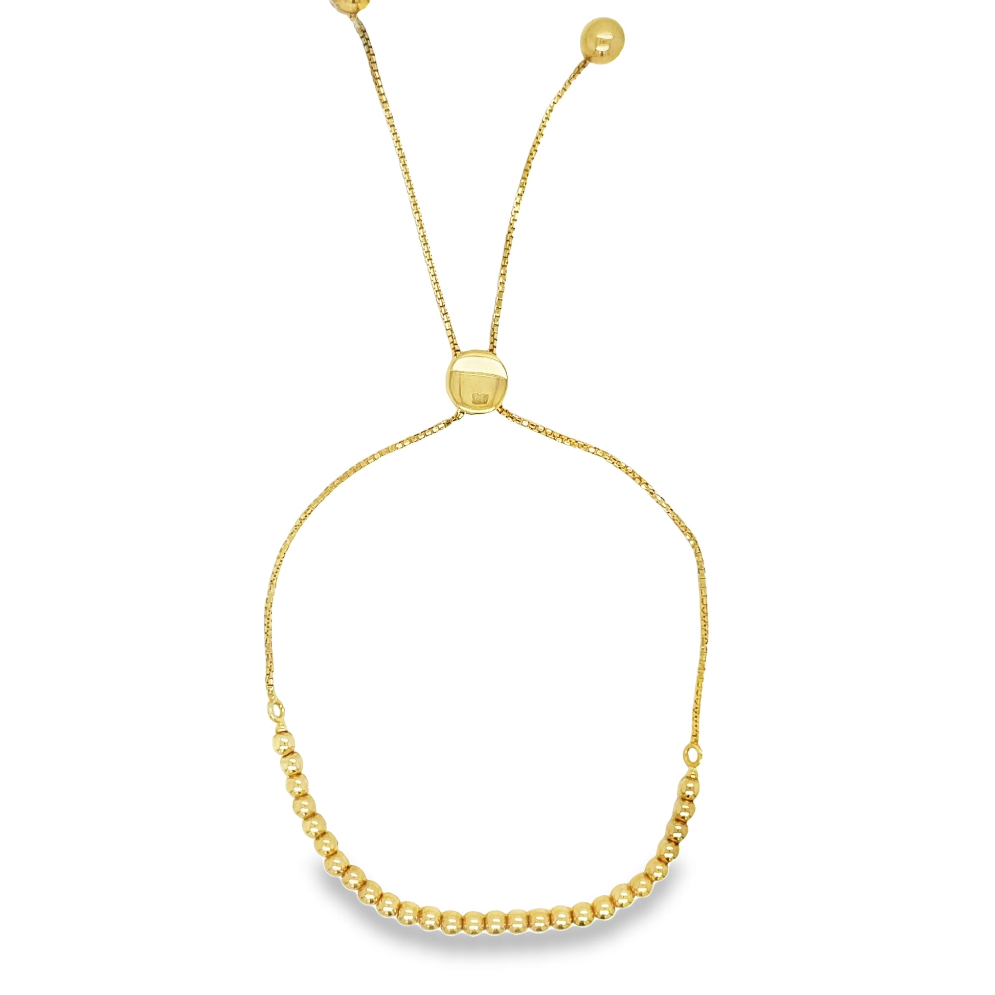 14k Yellow Gold Bead Sizeable Bracelet Top view clasp fastened