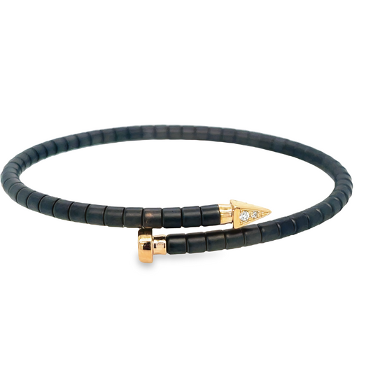 Front view of Italian Made 18K Rose Gold Diamond Flexible Ceramic Bracelet