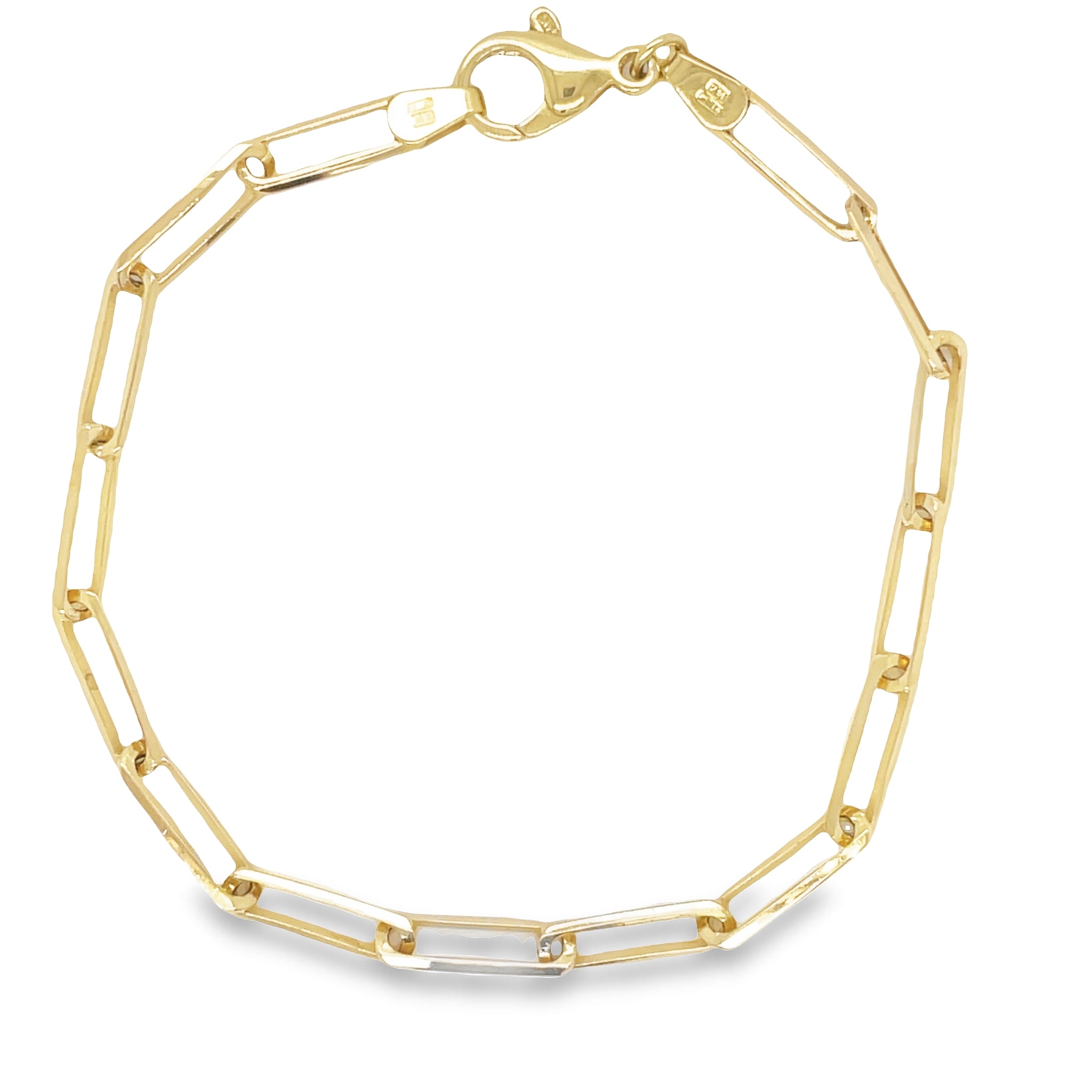 This elegant 14K Yellow Gold Paper Clip Bracelet is an exquisite addition to any jewelry collection. Crafted with Italian precision, the 3.80 mm wide design is perfect for those who appreciate classic style. 7" long 
